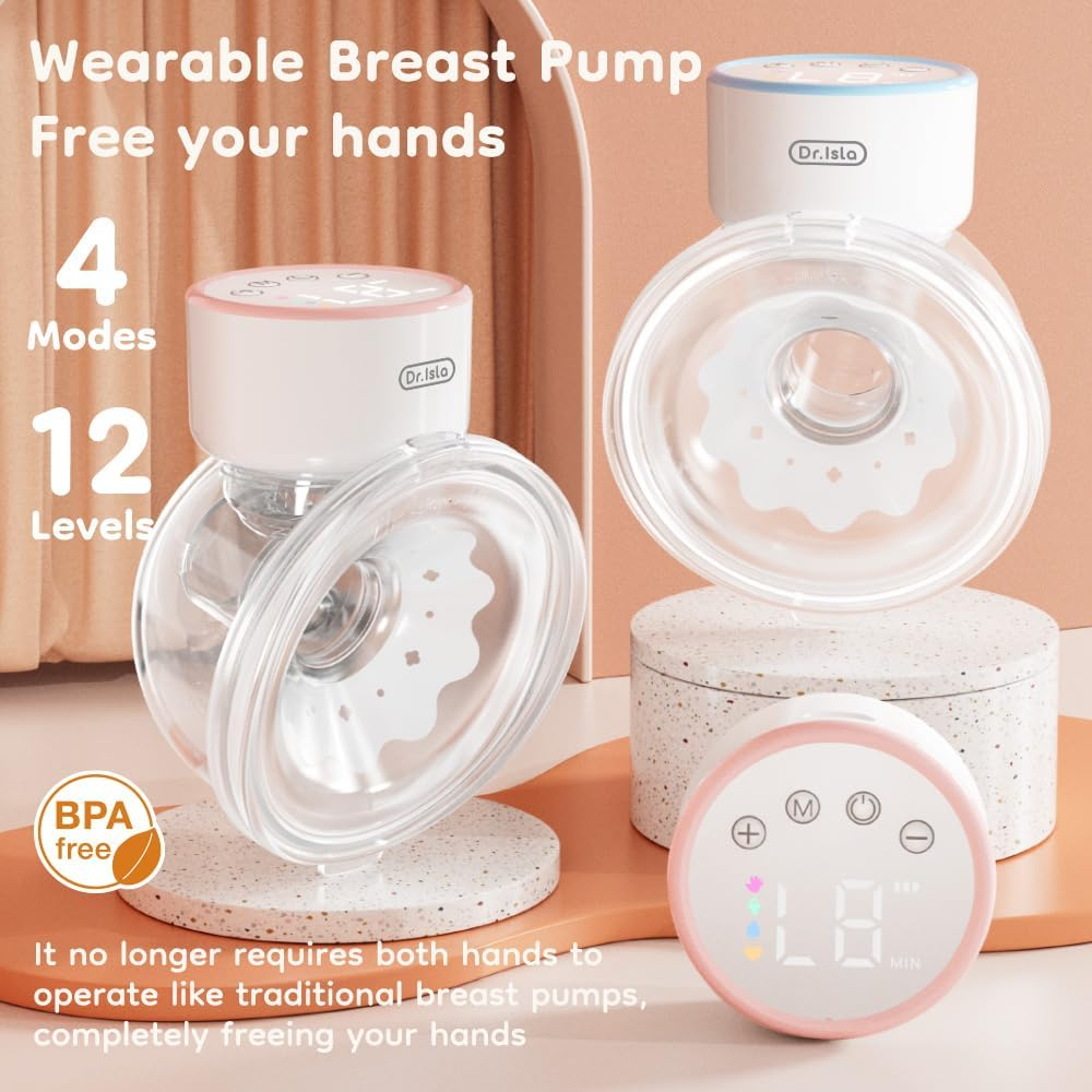 Hands-Free Breast Pump EB29 Pink, Wearable Pump with Comfortable Double-Sealed Flange(19Mm 24Mm 27Mm), Painless & Silent, 4 Modes & 12 Levels Memory Function for Easy Pumping, Smart Display，8-Piece Set image number 1