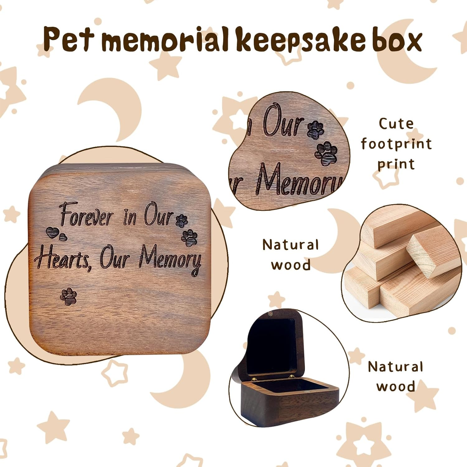 WINUSD Walnut Wood Pet Hair Keepsake Box, Memorial Gift for Loss of Dog Cat, Small Pet Urns for Ashes, Pet Loss Sympathy Gift