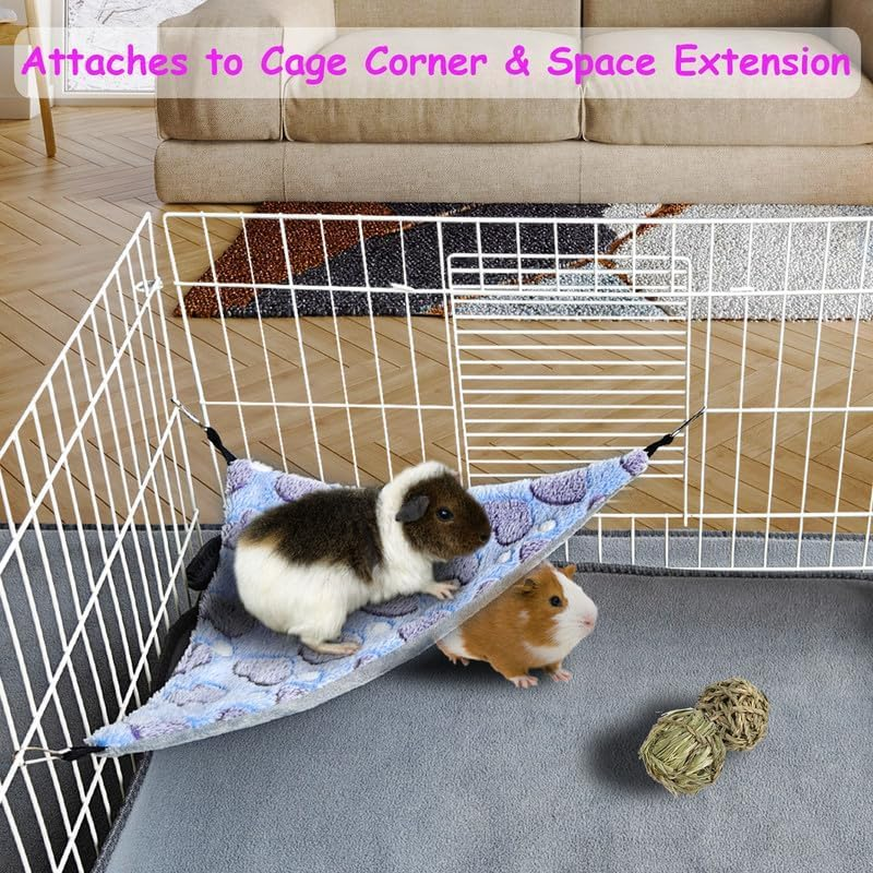 GOMICRAFT Pack of 2 Hanging Corner Hammock with Hooks for Ferrets, Rats, Guinea Pigs, Chinchillas, Hamsters, Hedgehogs, and Other Small Animals., Large, Coffee+Purple image number 7