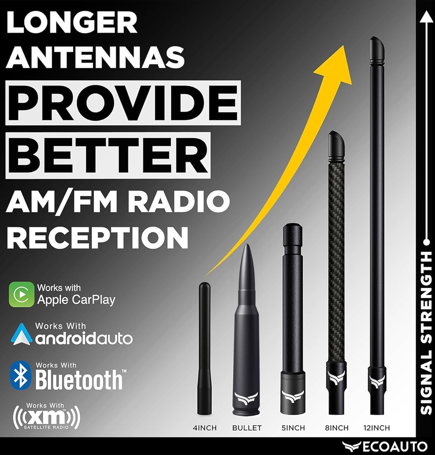 Ecoauto Truck Antenna for All Chevy & GMC Truck Model Years - Chevy Silverado 1500 Accessories (2014+) - Car Wash Safe Antenna for Truck - Chevy Colorado Accessories for Men - (5 Inch) image number 2