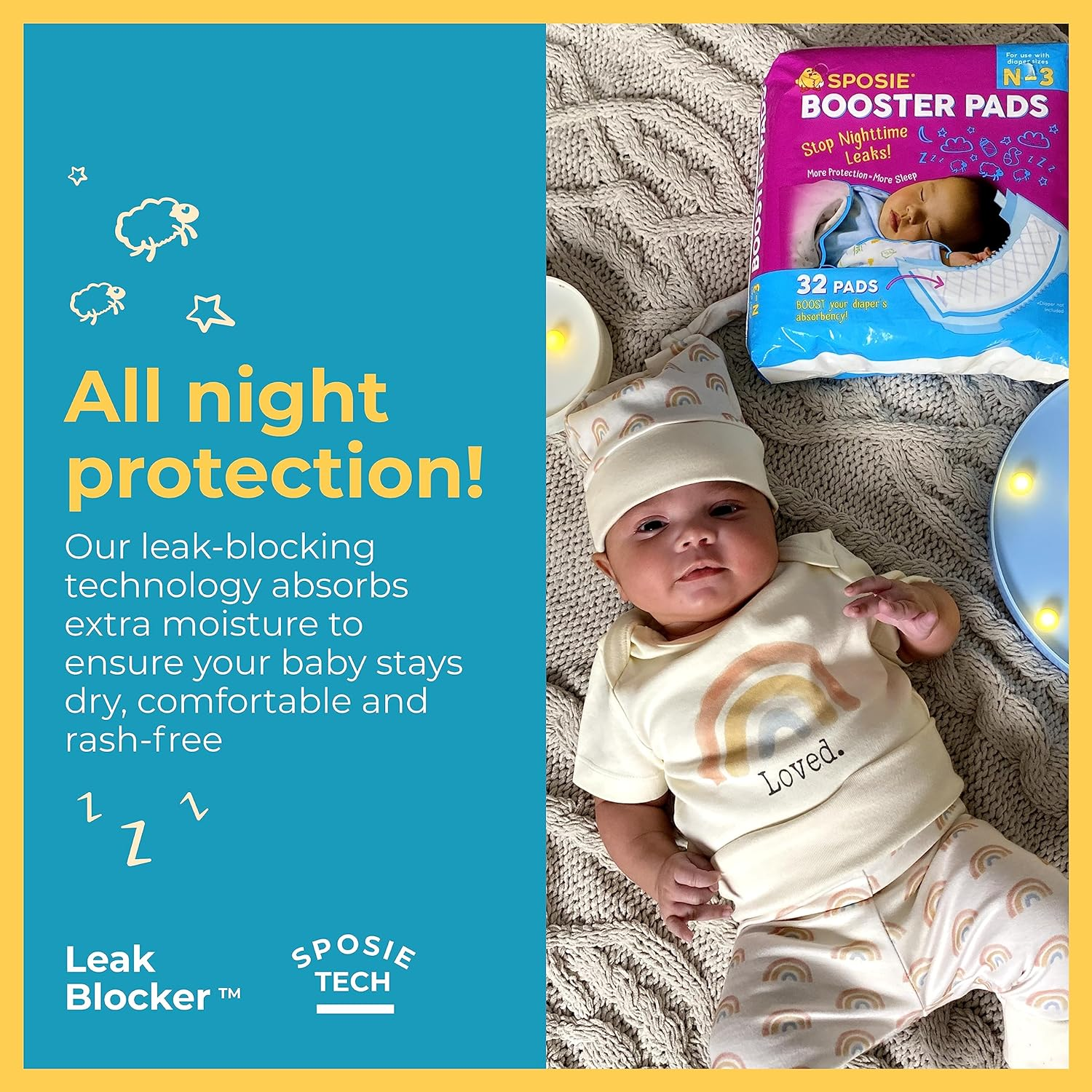 Select Kids Sposie Overnight Baby Diaper Booster Pads/Doublers for Newborns to Size 3 Diapers| 96 Insert-Pads| No Adhesive, Easy Repositioning, Disposable, Nighttime Protection image number 4
