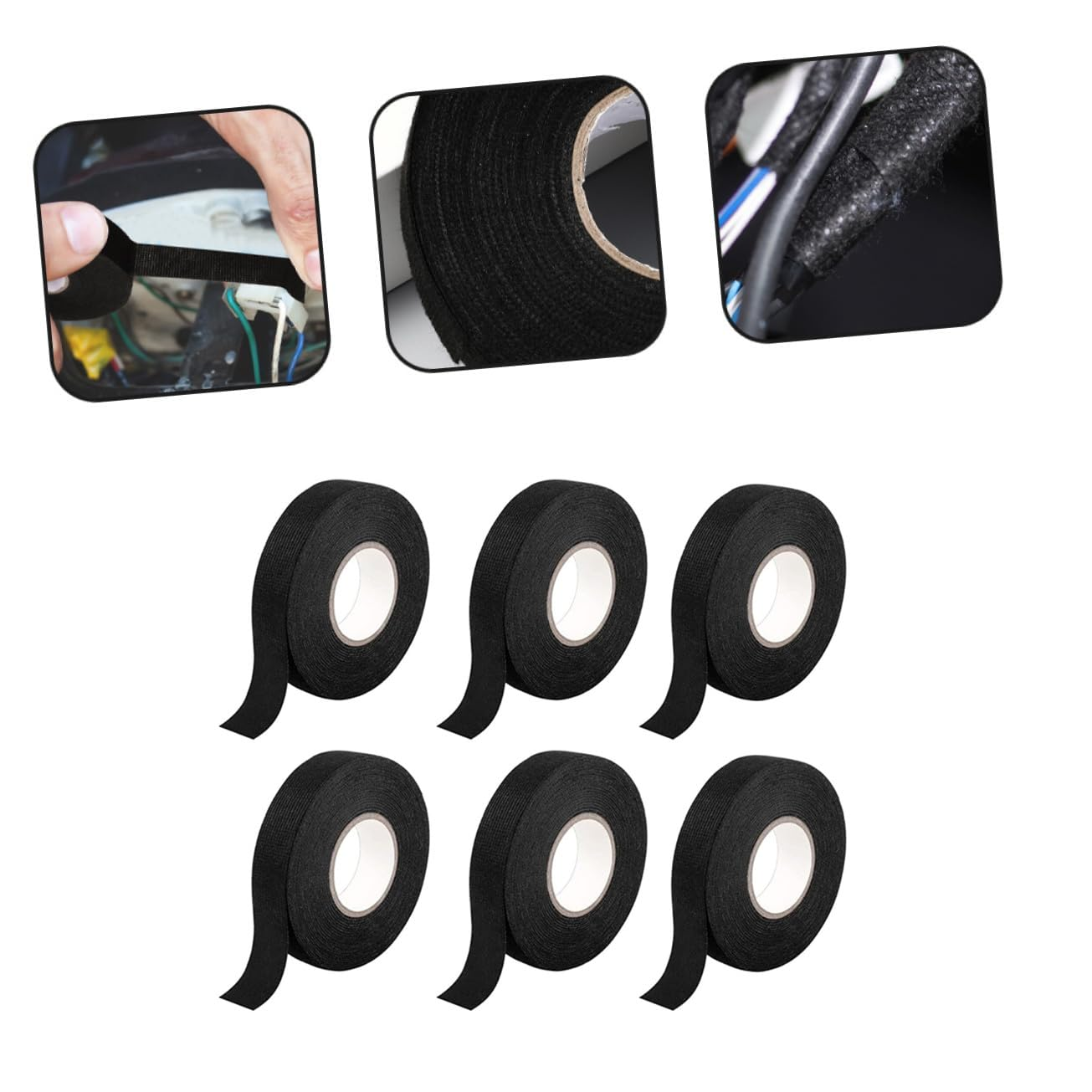 6 Rolls Automotive Wire Wrap, Electrical Tape,Car Fabric Tape,19Mm X 10M High Heat Harness Tape for Engine, Wrapping Car Wiring (Black) image number 4