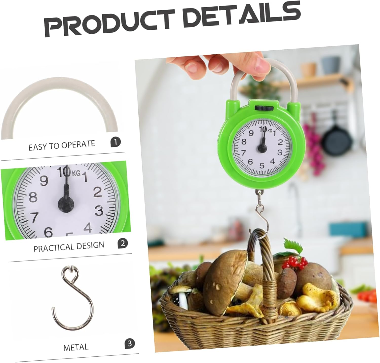 JECOMPRIS Portable Manual Spring Luggage Scale Hook High-Precision Travel Suitcase Weight Scale in Fluorescent Green Small Handheld for Home and Travel Use image number 3