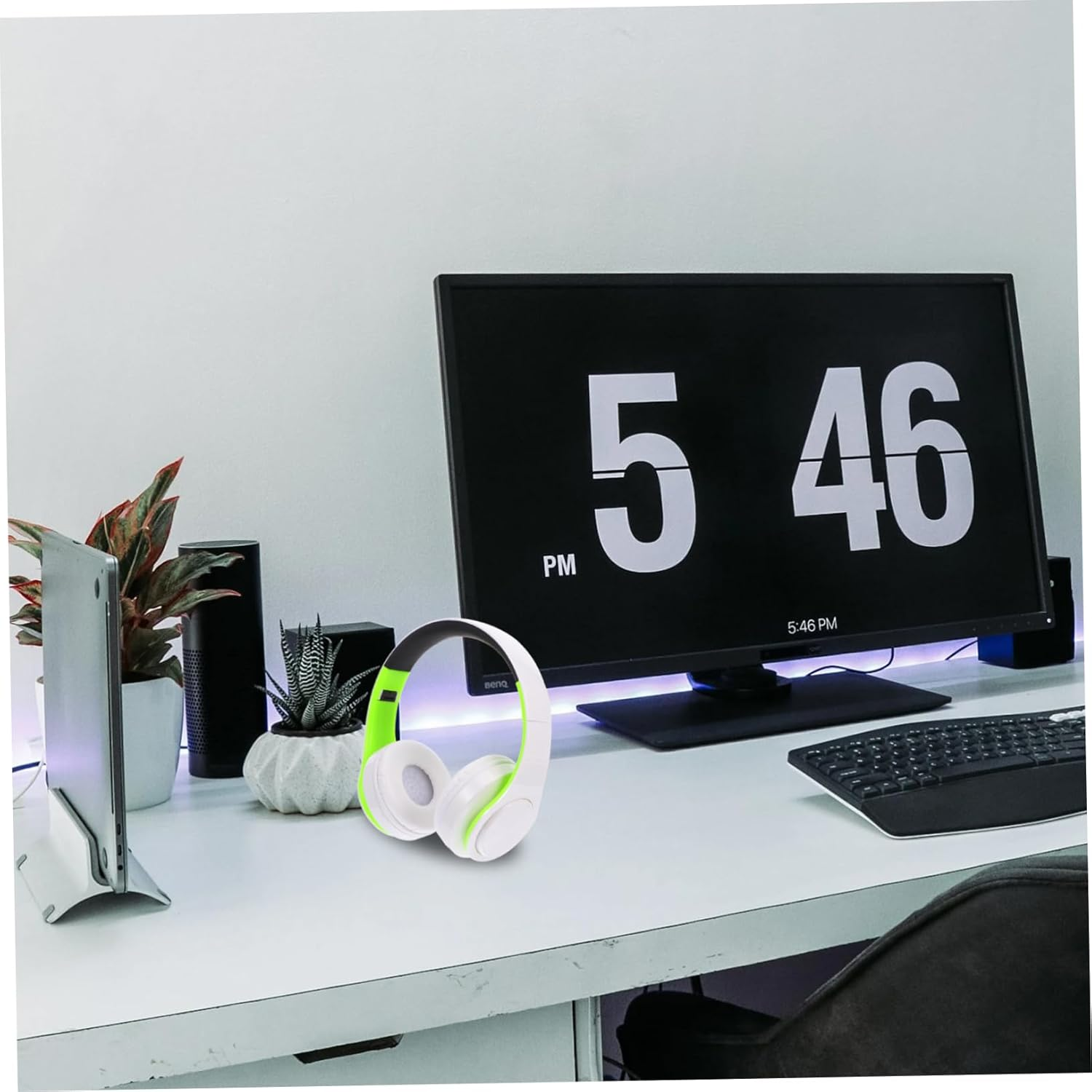 HOMOBABE Wireless Noise Cancelling Over-Ear Headphones Foldable Wireless Gaming Headset with Microphone for Pc Laptop Travel Sport Green White image number 6