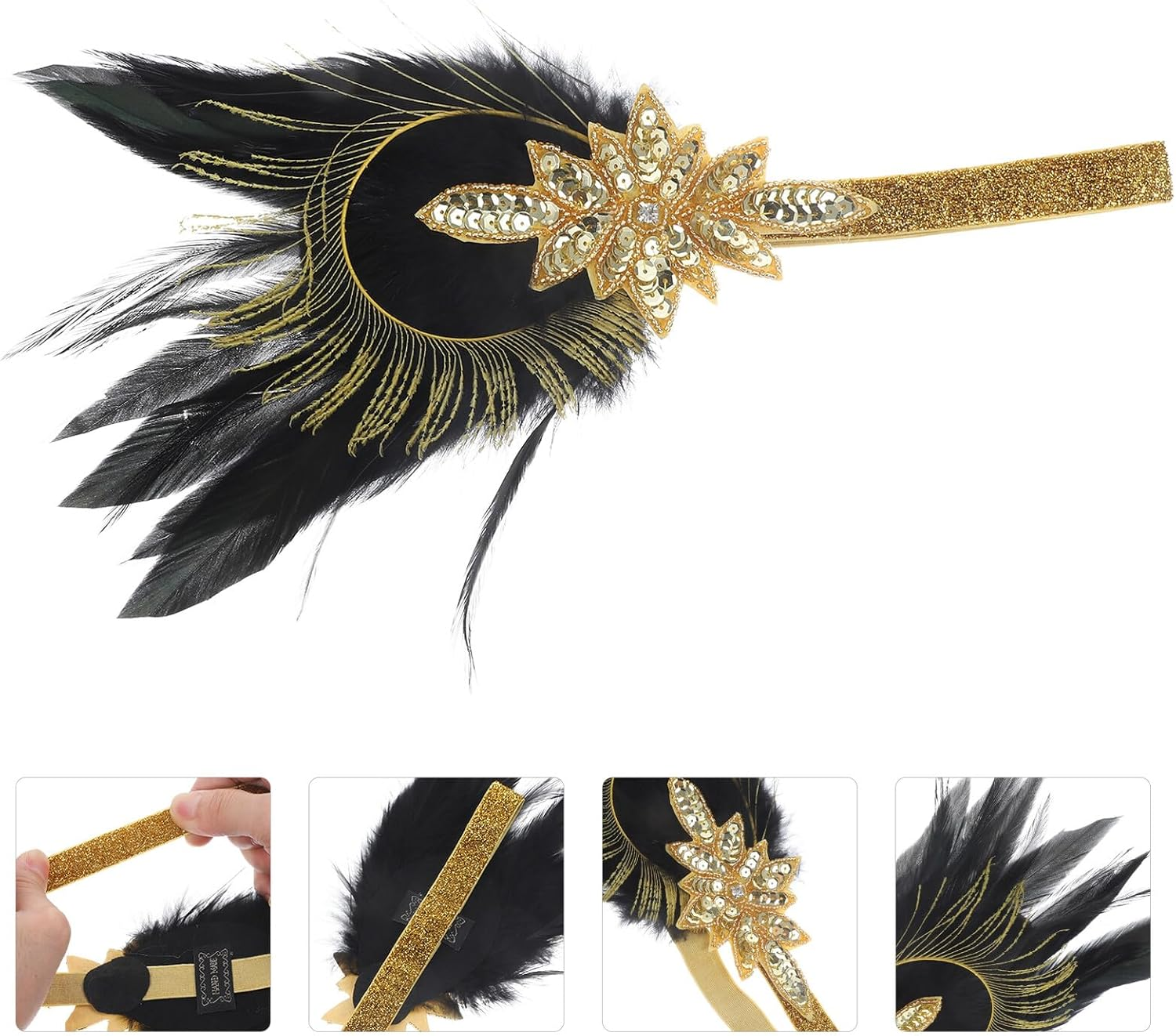 Plume Headband for Women Vintage Flapper Accessories for Roaring Costume Parties Wedding Dancing Headpiece Stylish Hair Accessories image number 3