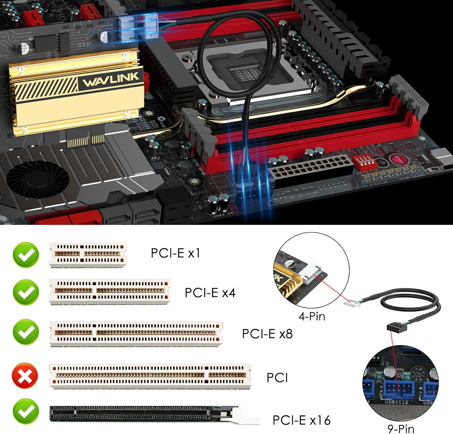 WAVLINK Wifi 6E Pcie AX5400M Wifi Card, Network Card Tri-Band AX210 Wireless Adapter with Bluetooth 5.3, MU-MIMO, WPA3, OFDMA, Low-Profile Bracket, Heat Sink for Windows 11/10