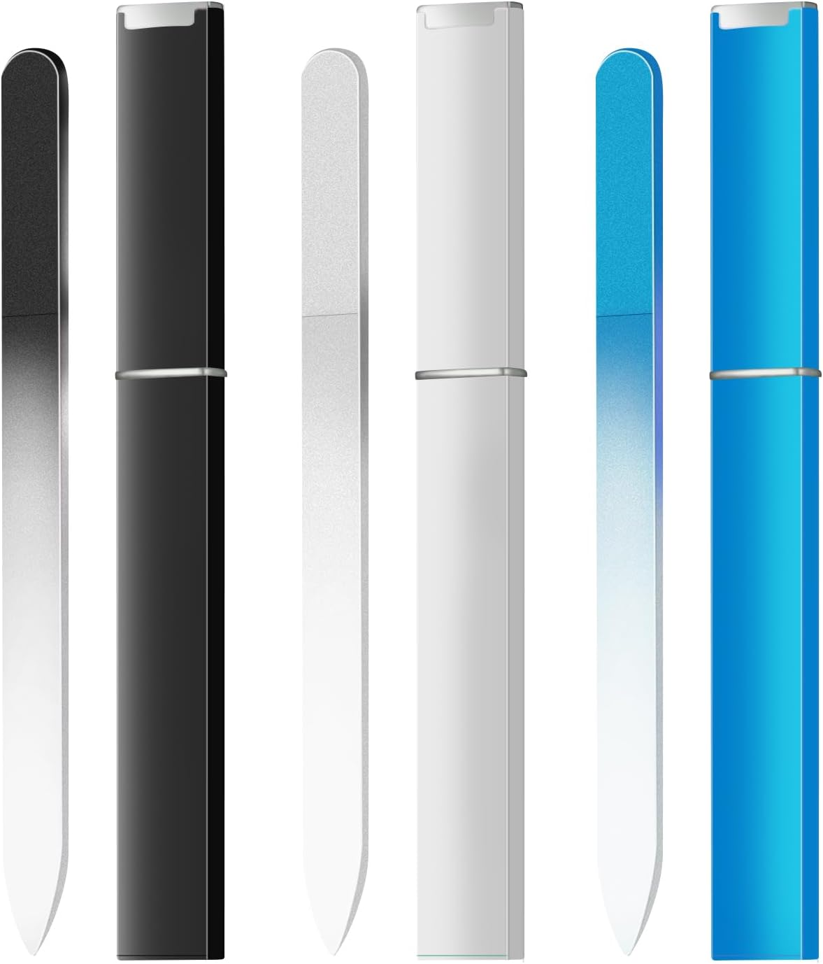 3 Pack Glass Nail Files Double Side Polish Crystal Fingernail File with Case Manicure Salon Nail Care for Women Girls (Black White Blue, Count, 3, 240 Grit) image number 3