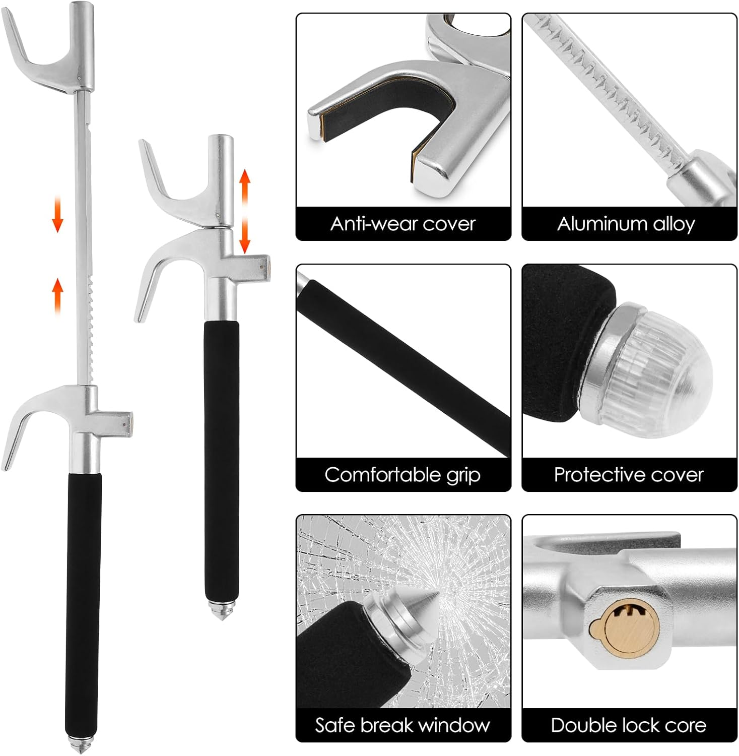 Car Steering Wheel Lock Retractable Wheel Locks Universal Adjustable anti Theft Steering Wheel Lock with 3 Keys and Safety Hammer for Cars Suvs Trucks (Black, 1Pc) image number 6