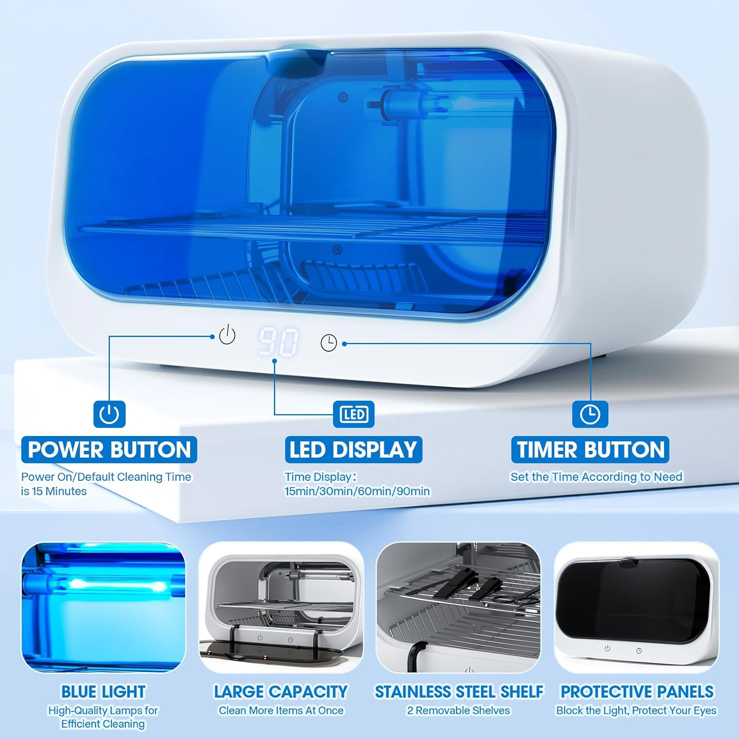 12L Autoclave Sterilizers for Esthetician, Double-Layer High Temperature Nail Tool Sterilizer with Clamp, Cleaning Cabinet for Home Use, Beauty/Barber/Nail/Spa Salons Tools Use (White, 12L) image number 4