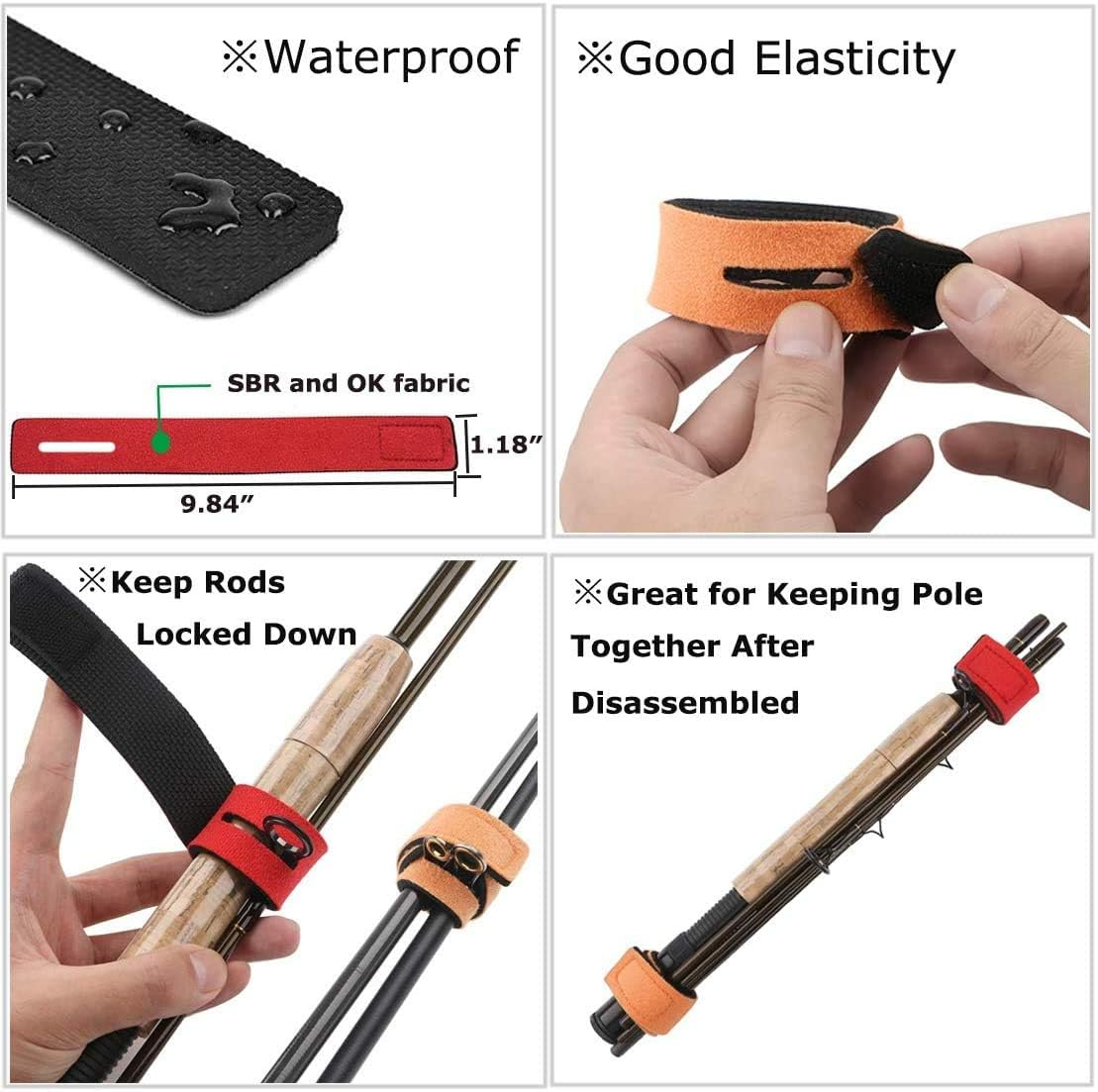 Rod Cover Sleeve,6 Pack Fishing Rod Socks for Fly Spinning Casting Sea Rod, Braided Mesh Fishing Pole Gloves Protector Gear W/ 6 Pack Rod Ties Straps,Fishing Accessories Tools,1 Dozen Kit by STSTECH image number 5