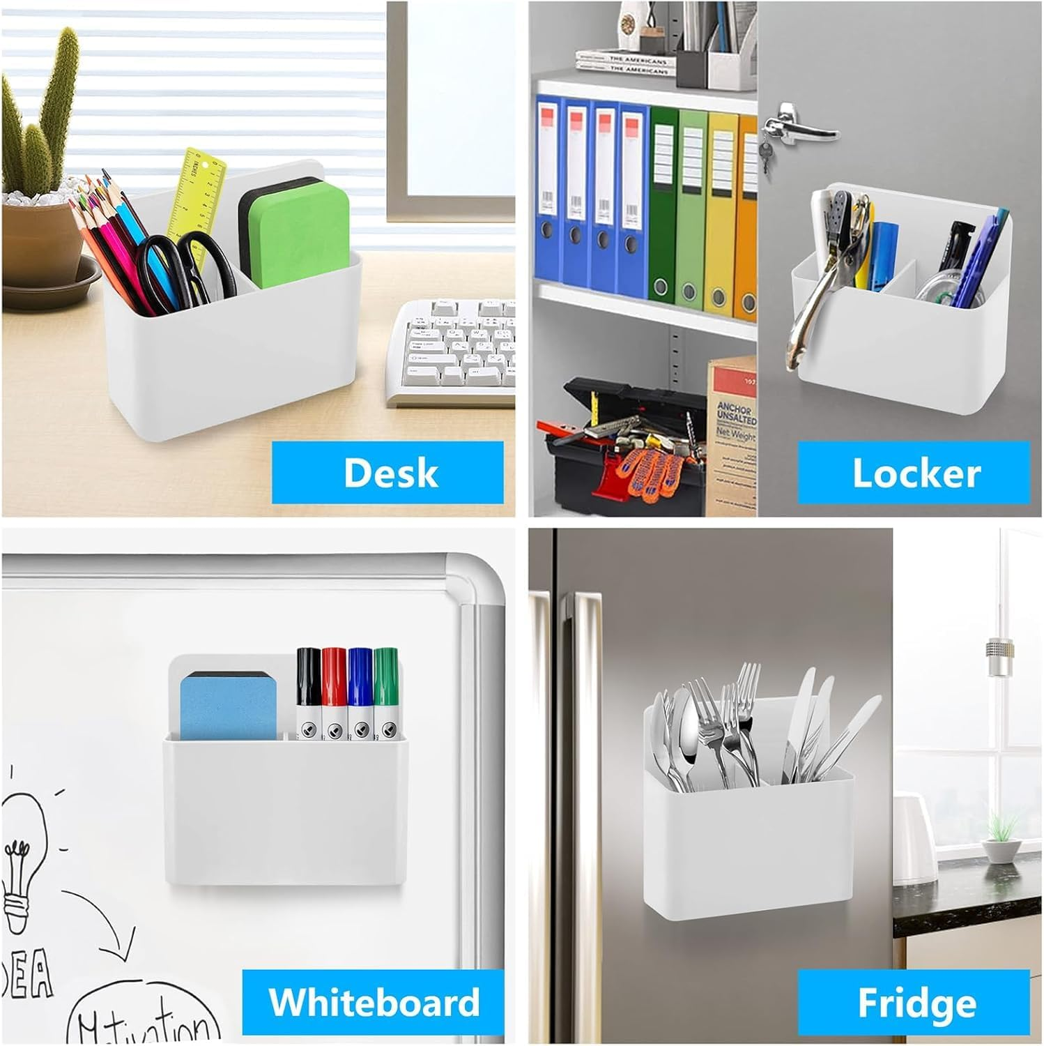 2 Pack Magnetic Dry Erase Marker Holder, Pen and Eraser Holder for Whiteboard，Magnet Pencil Cup Utility Storage Organizer for Office, Refrigerator, Locker and Metal Cabinets image number 2