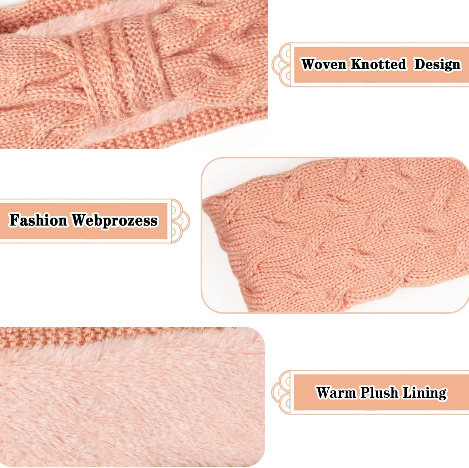 EYCLFY Women'S Winter Headband Women'S Winter Lined Fleece Hair Bands Elastic Headwrap Headband Crochet Women Hair Band Knitted Headband 2 Pieces (White + Pink) image number 3