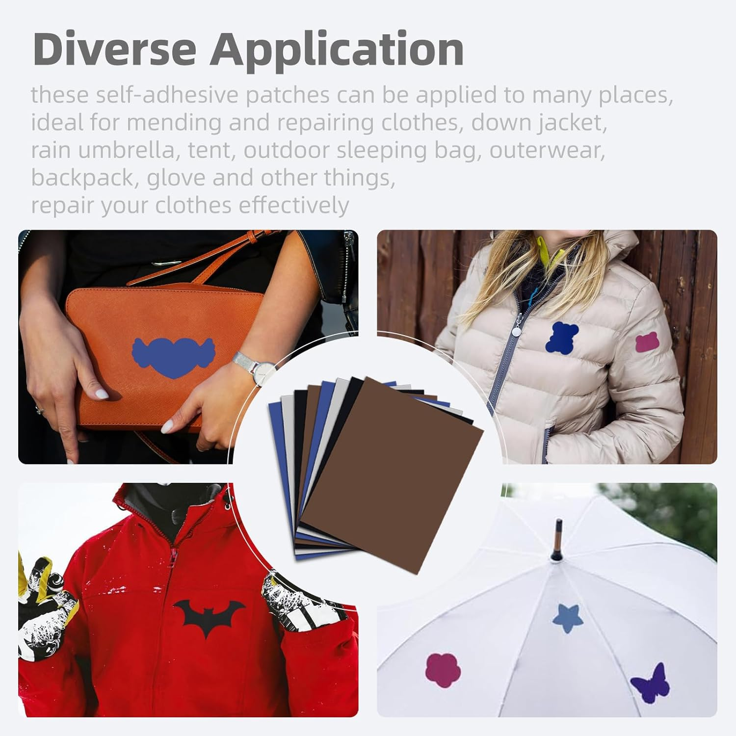 Hzqzaoan Self Adhesive Nylon Repair Patches, Waterproof Durable Fabric Repair Kit, 8Pcs 4 Colors 15X20Cm No Ironing Patches for Puffer Jacket/Down Jacket/Clothing/Raincoat/Backpacks/Tent/Sleeping Bag image number 1