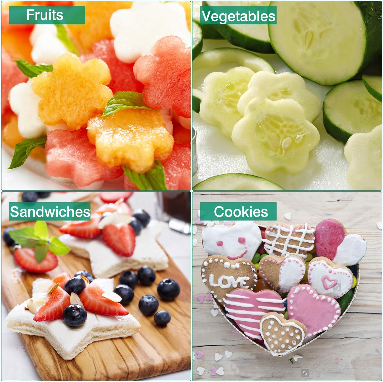 Sandwich Cutters Set for Kids, Mickey Mouse, Dinosaur, Star, Heart Shapes and Mini Vegetable Fruit Cookie Cutters Food Mold for Holiday and Party image number 1