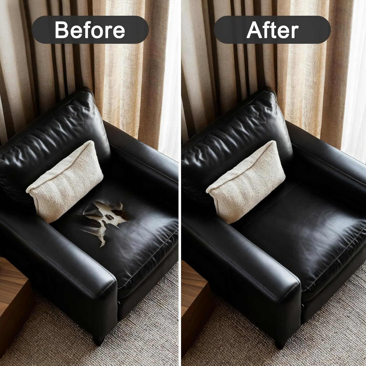 Vivva Leather Repair Tape, 137Cm X 50Cm Self-Adhesive Leather Repair Patch for Couch Furniture Sofas Car Seats, Advanced PU Vinyl Leather Repair Kit (Black)