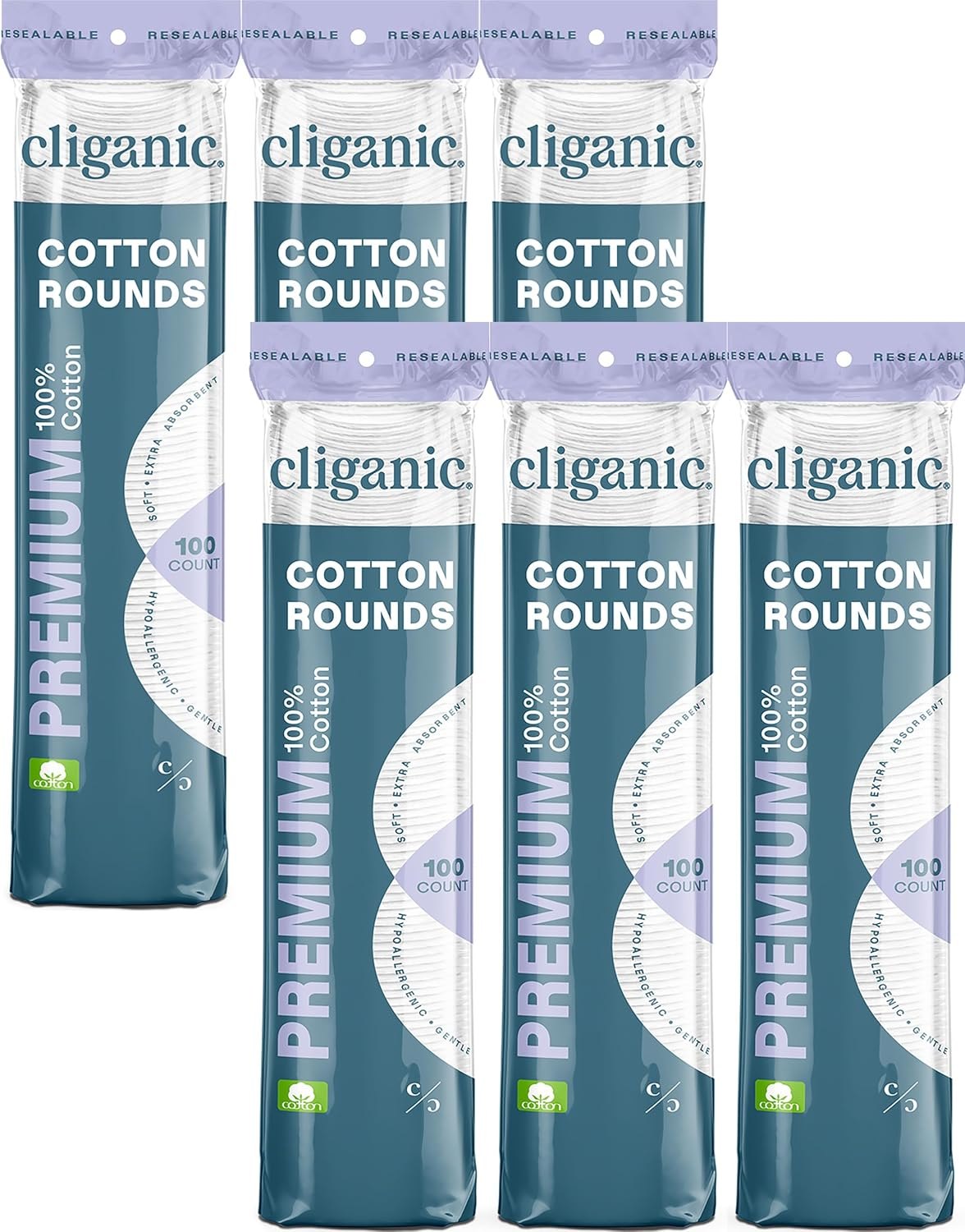 Cliganic Premium 100% Cotton Makeup Remover Pads 540 Count, (Pack of 6) image number 3