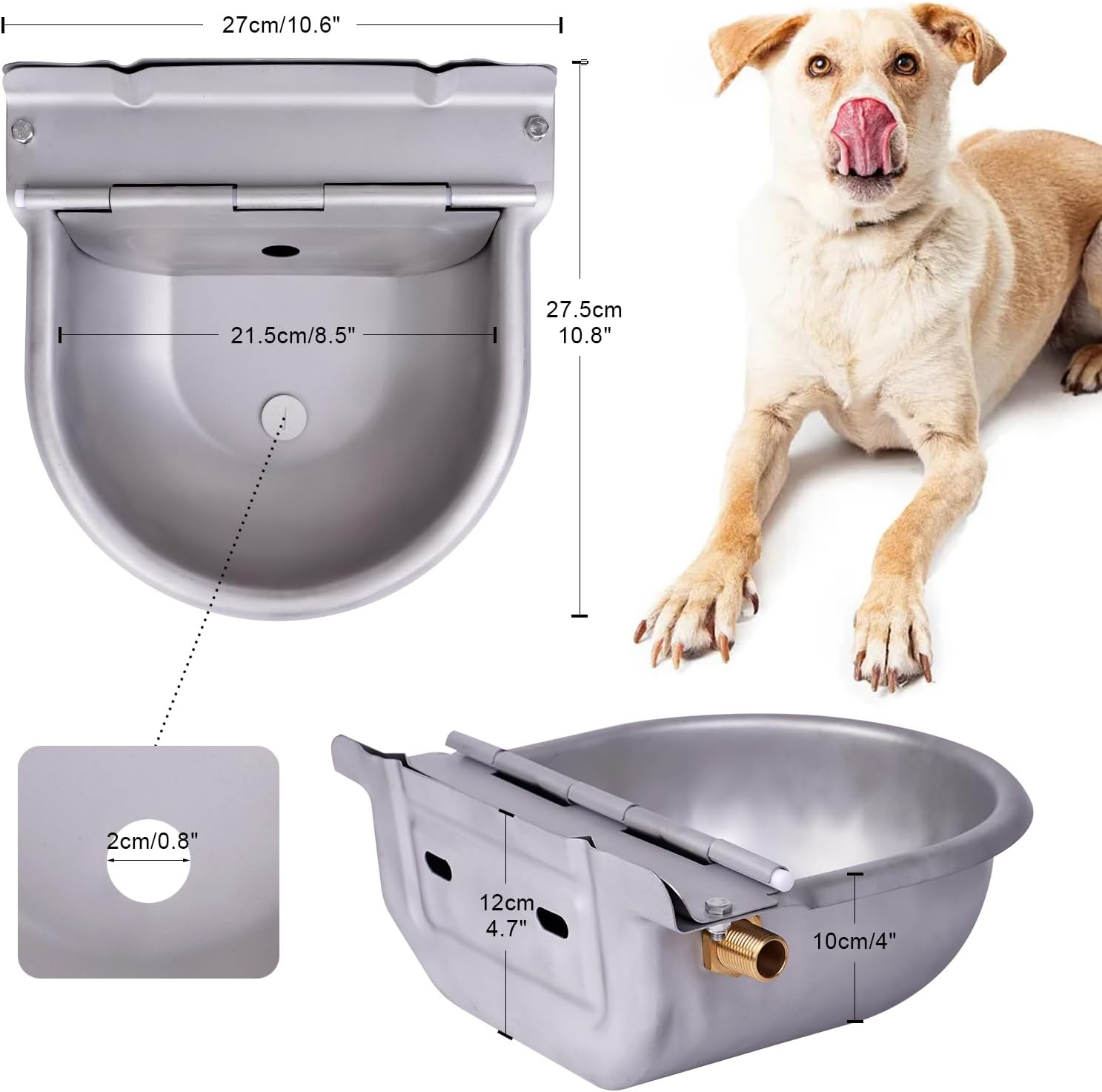 Automatic Water Bowl for Dogs, Drinking Water Tank for Farm Animals with 1/2 Inch Brass Float Valve, Stainless Steel Water Trough with Drain Plug for Cattle, Cows, Horses, Pigs, Sheep, Pets image number 1