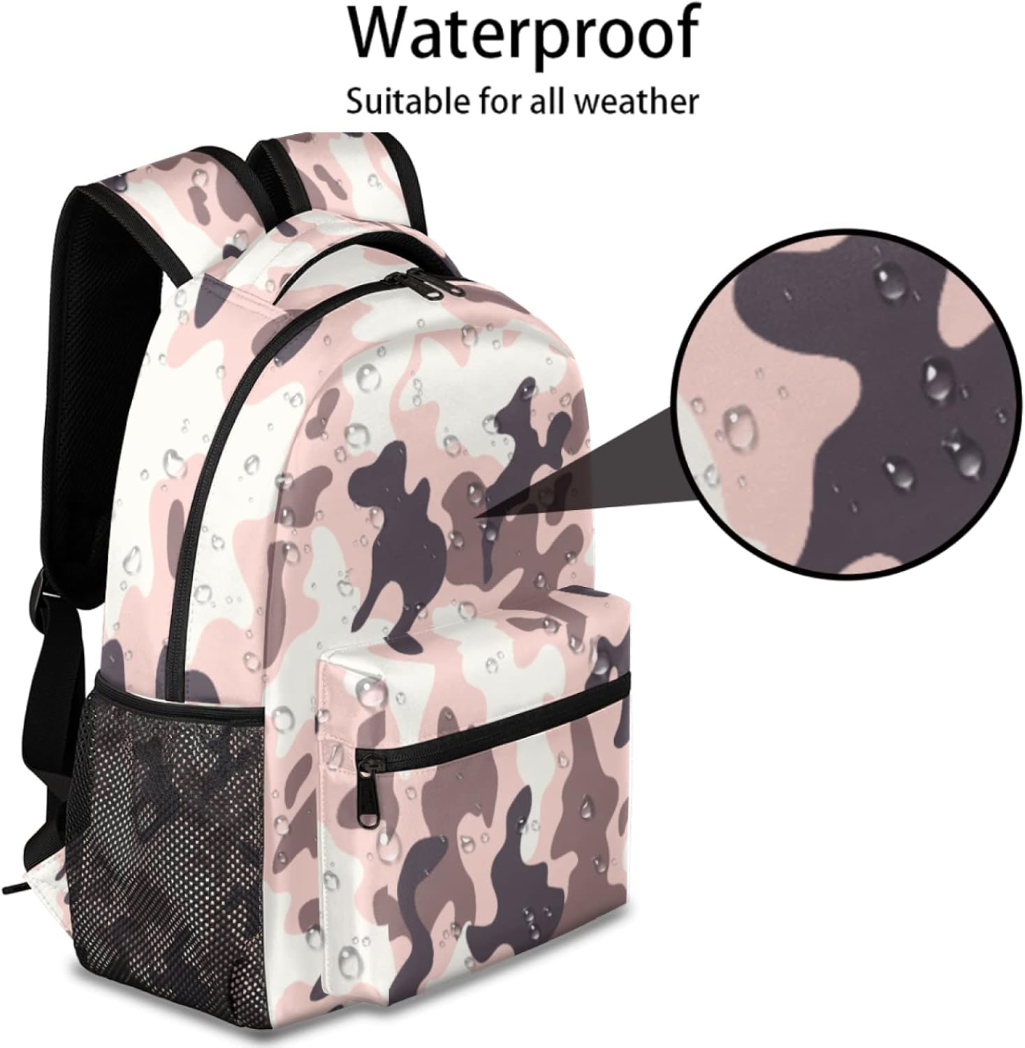 Tropicallife Pink Camouflage Stripes Kids Backpack Camo School Bags for Girls Boys Durable Canvas Casual Dayback with Double Mesh Side Pockets image number 2