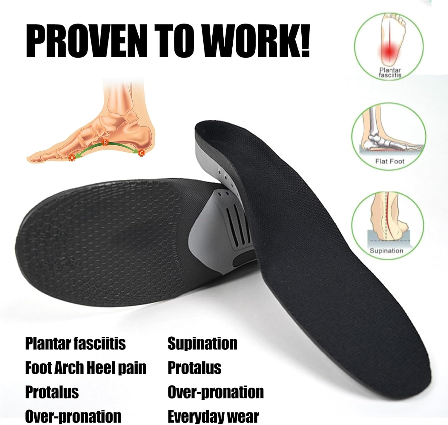 Arch Support Orthotic Insoles- Orthotic Inserts for Men & Women - Plantar Fasciitis Relief Insole,Heavy Duty Cushion with Shock Absorption - Flat Feet Pain Relief for Running, Work Boots, All-Day Standing (M 41-46) image number 2