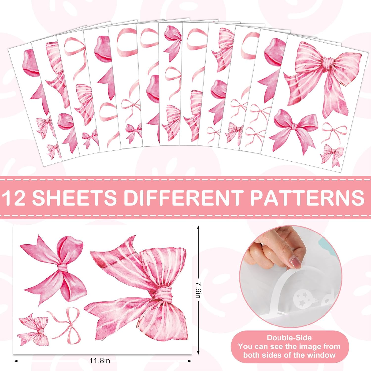 Whaline 12 Sheets Trendy Pink Bow Wall Stickers Light Pink Bow Knot Wall Decals Watercolor Room Mural Stickers for Valentine'S Day Girls Party Home Bedroom Nursery, 7.9 X 11.8 Inch image number 6
