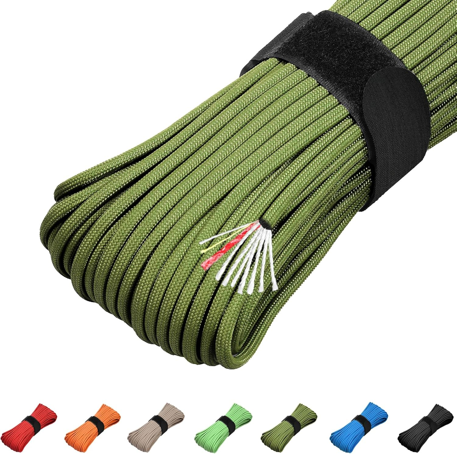 100FT Survival Paracord 550 Fire Paracord Survivor Cord Nlyon Rope 10 Strands US Military Type III 550 Parachute Cord with Integrated Fishing Line, Fire-Starter Tinder 4 in 1