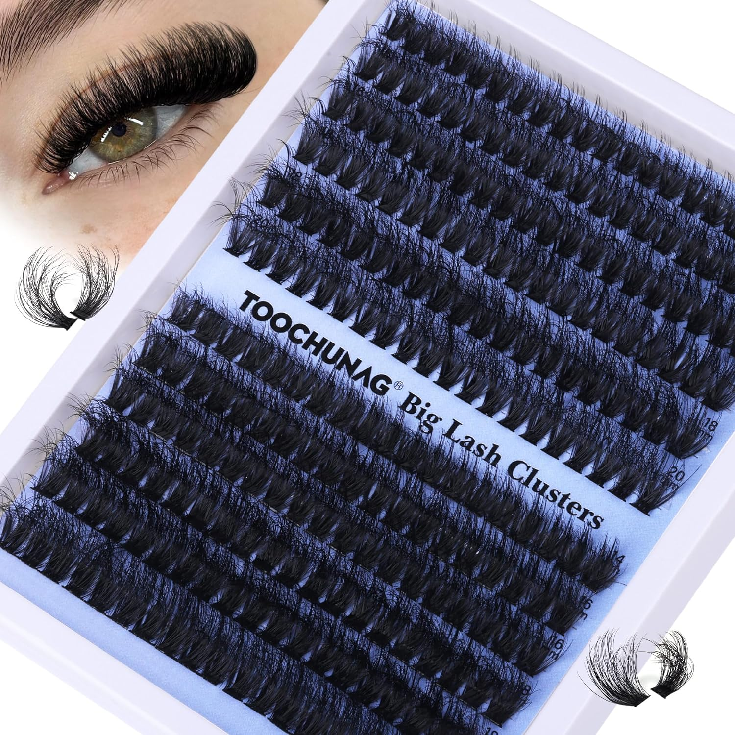 TOOCHUNAG Fluffy Clusters Lashes 150+200D Individual Eyelashes Wispy Lash Clusters D Curl Long Lashes Individual Cluster 14-20Mm DIY Eyelash Clusters Volume Individual Lashes image number 6