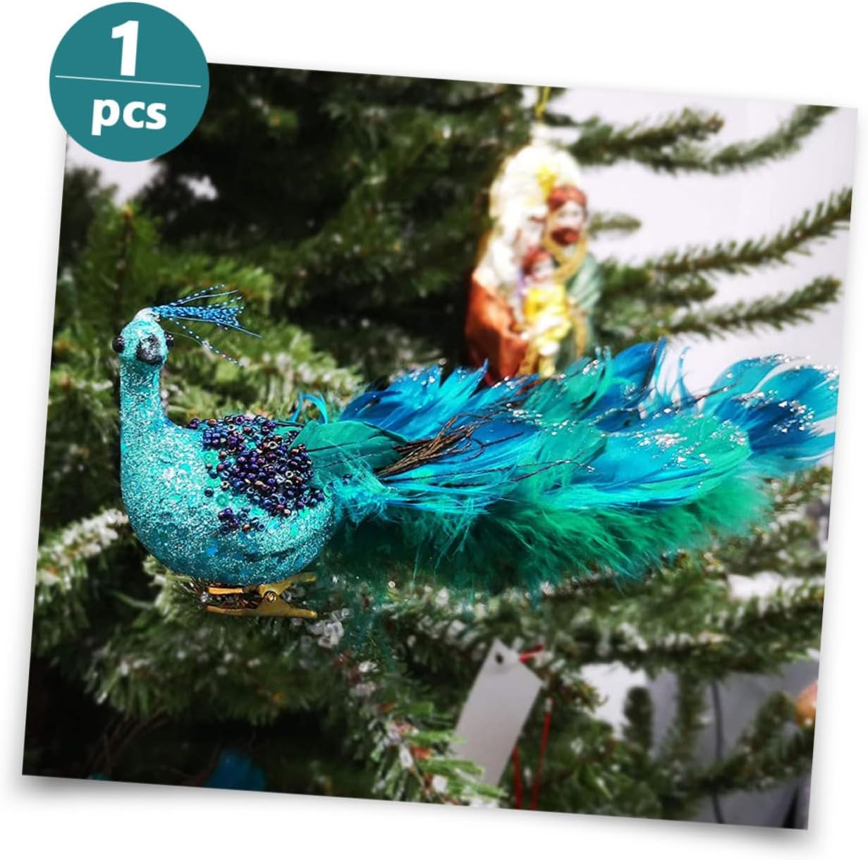 Miniature Peacock Plumage Decoration Artificial Peafowl Figurine for Christmas Tree Decorations and Bonsai image number 4