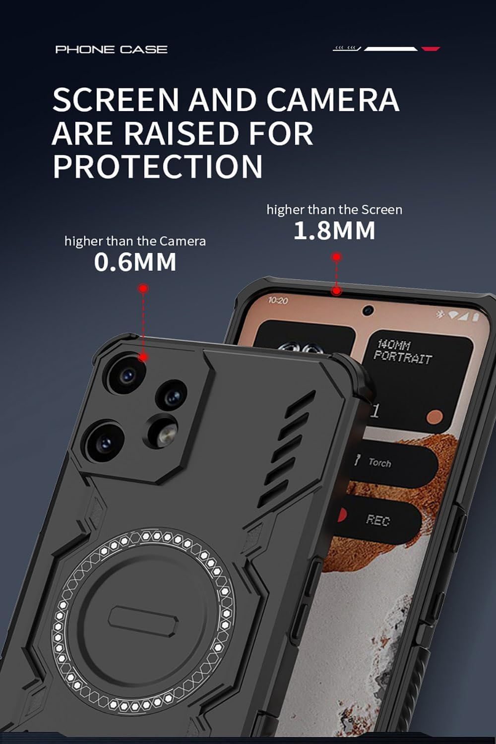 UPLAI Case for Nothing CMF Phone 2 Pro, Military Quality, Shockproof, Breathable Armour Mobile Phone Case with Magnetic Metal Ring and Airbag, Slim PC + TPU Protective Case, Black - Blue image number 4