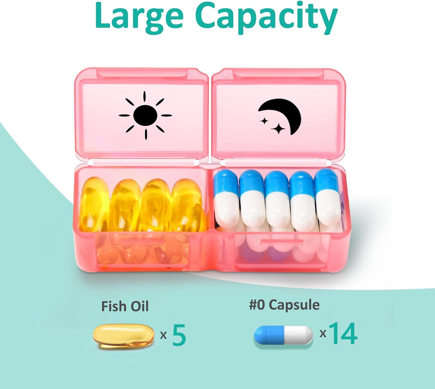 Fullicon Monthly Pill Organiser 2 Times a Day, 30 Day AM PM Pill Box & Medicine Organiser with 32 Large Removable Cases for Vitamins & Travel (Rainbow White) image number 4