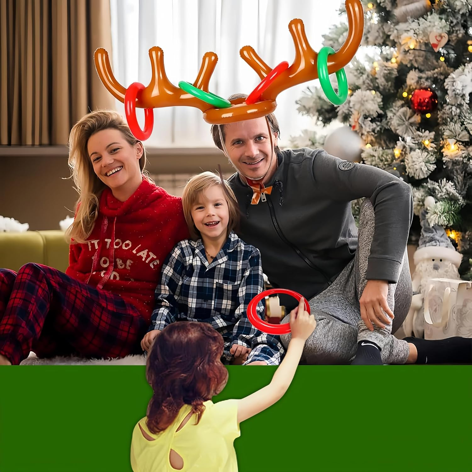 Inflatable Reindeer Antler Ring Toss Game,Inflatable Reindeer Antler Hat,Christmas Party Ring Toss Games Favors Supplies (3 Antlers 12 Rings 1 Air Pump) image number 1