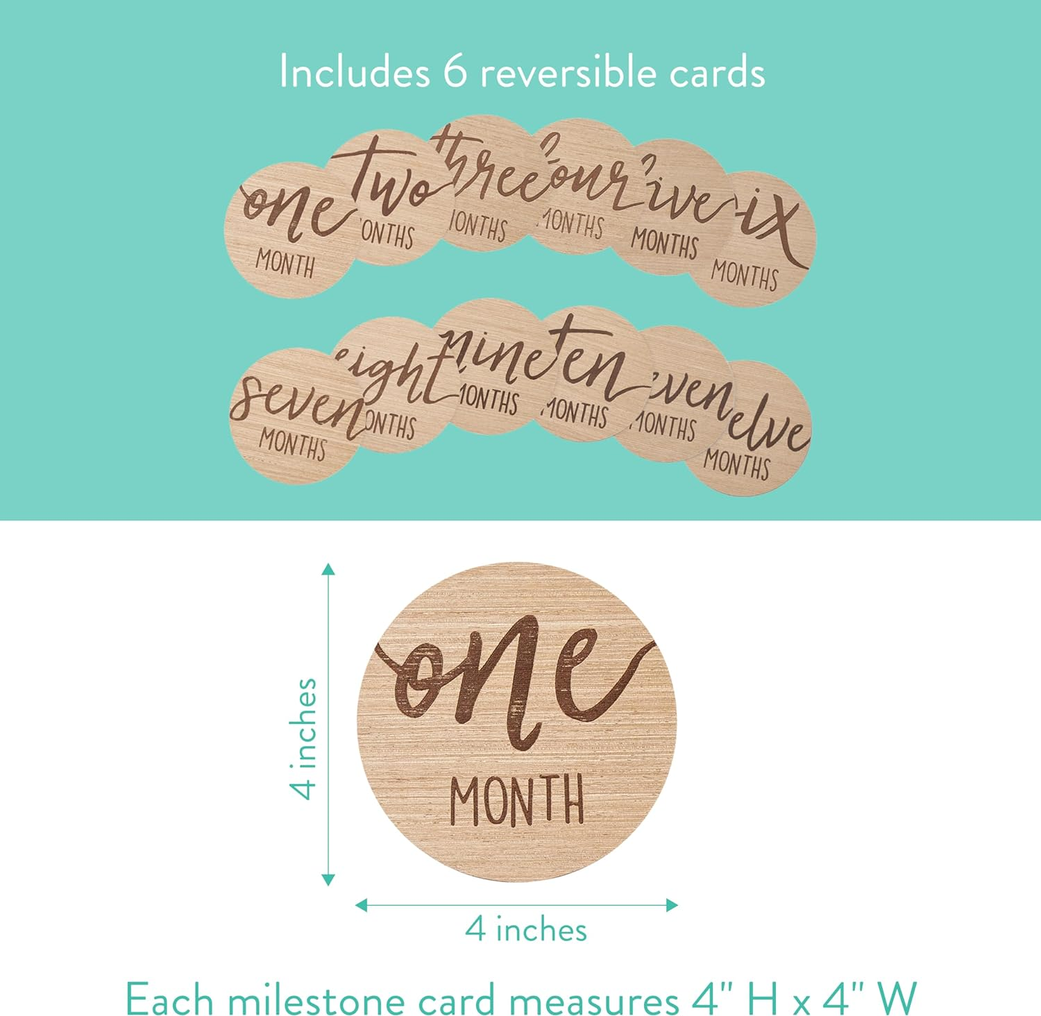 Kate & Milo Baby Monthly Milestone Marker Discs - Classic Cursive Script Wooden Discs with Reversible Photo Props for Baby Announcement and Milestones, Gender-Neutral Newborn Boy and Girl