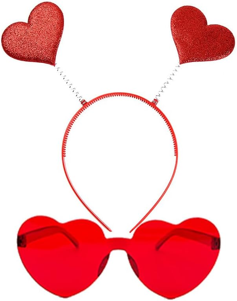 4 Pcs Valentines Day Heart Head Boppers Eyeglasses Glasses Headband Love Hair Hoops Sunglasses Red Heart Headpiece Hair Bands Women Dress up Christmas Wedding Birthday Party Accessories image number 1