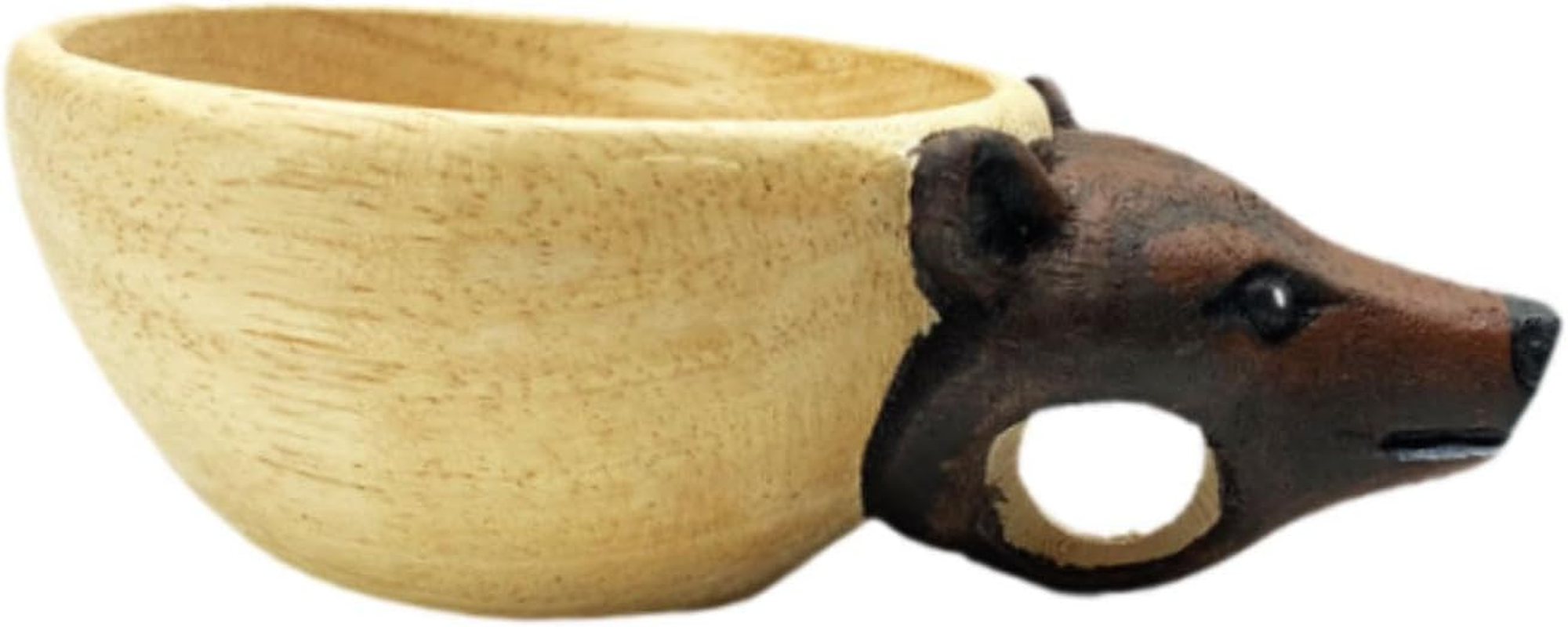 Wooden Cup Animal Water Cup Tea Cup Camping Mug Animal Shaped Hand Carved Cup Wooden Mug for Hiking Indoor Outdoor Travelers, Bear