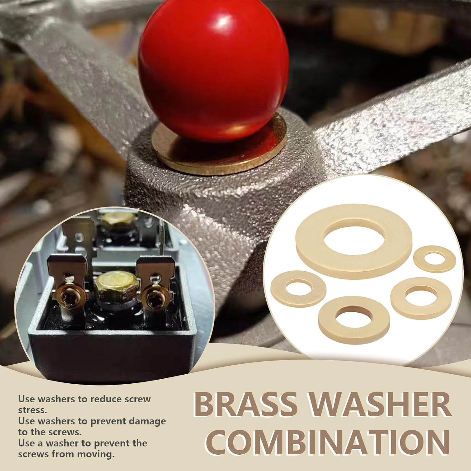 Create Idea 50PCS Brass Washer Assortment Kit M3 M4 M5 M6 M10 Metric Flat Washer Brass Flat Washer for Household Commercial Appliances Automobiles Boats image number 3