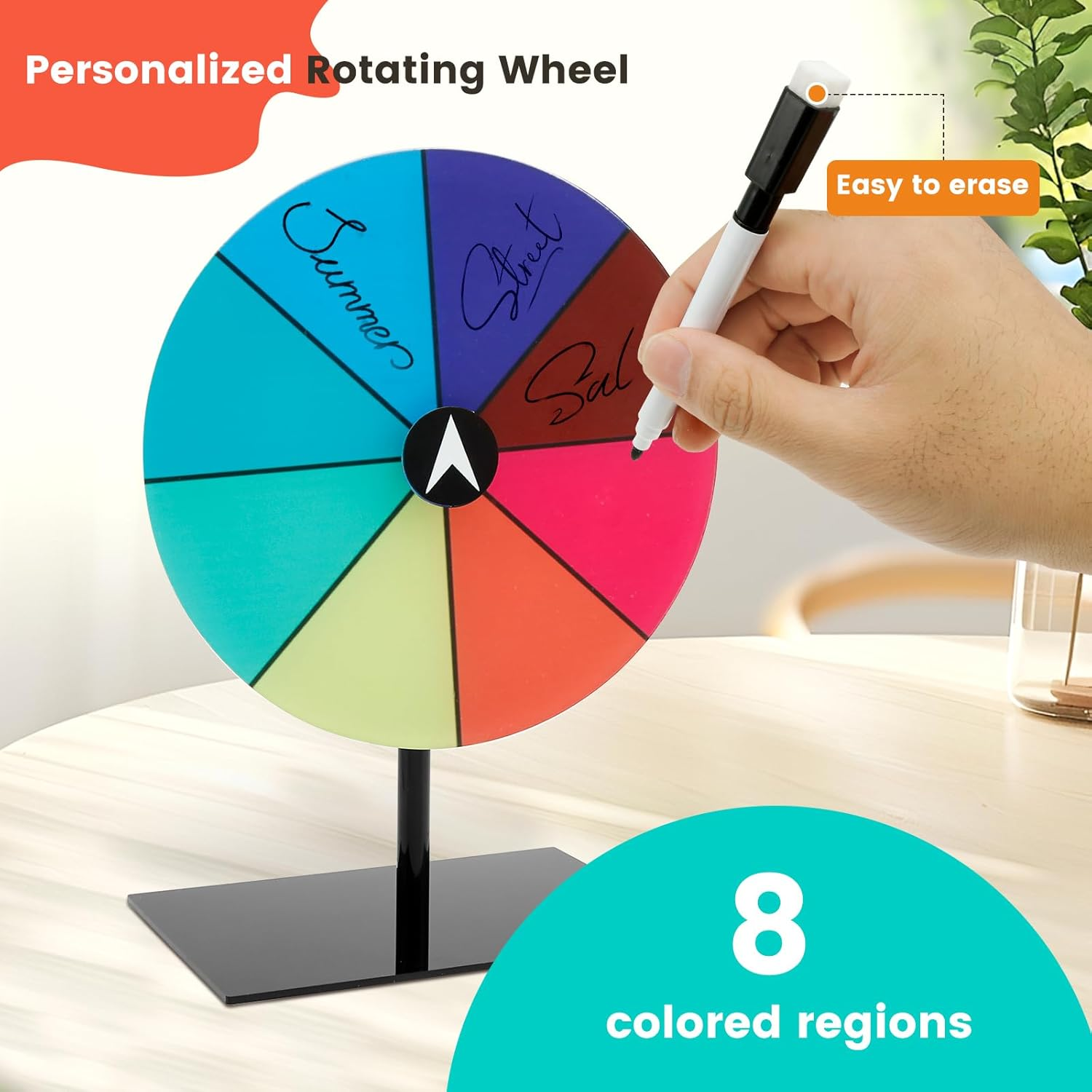 Fwqofvk 8 Inch Rotating Prize Wheel, 8 Slots Dry Erase Tabletop Roulette Spinner with Stand, Colorful Tabletop Roulette Wheel for Party Carnival Tradeshow 20Cm image number 2