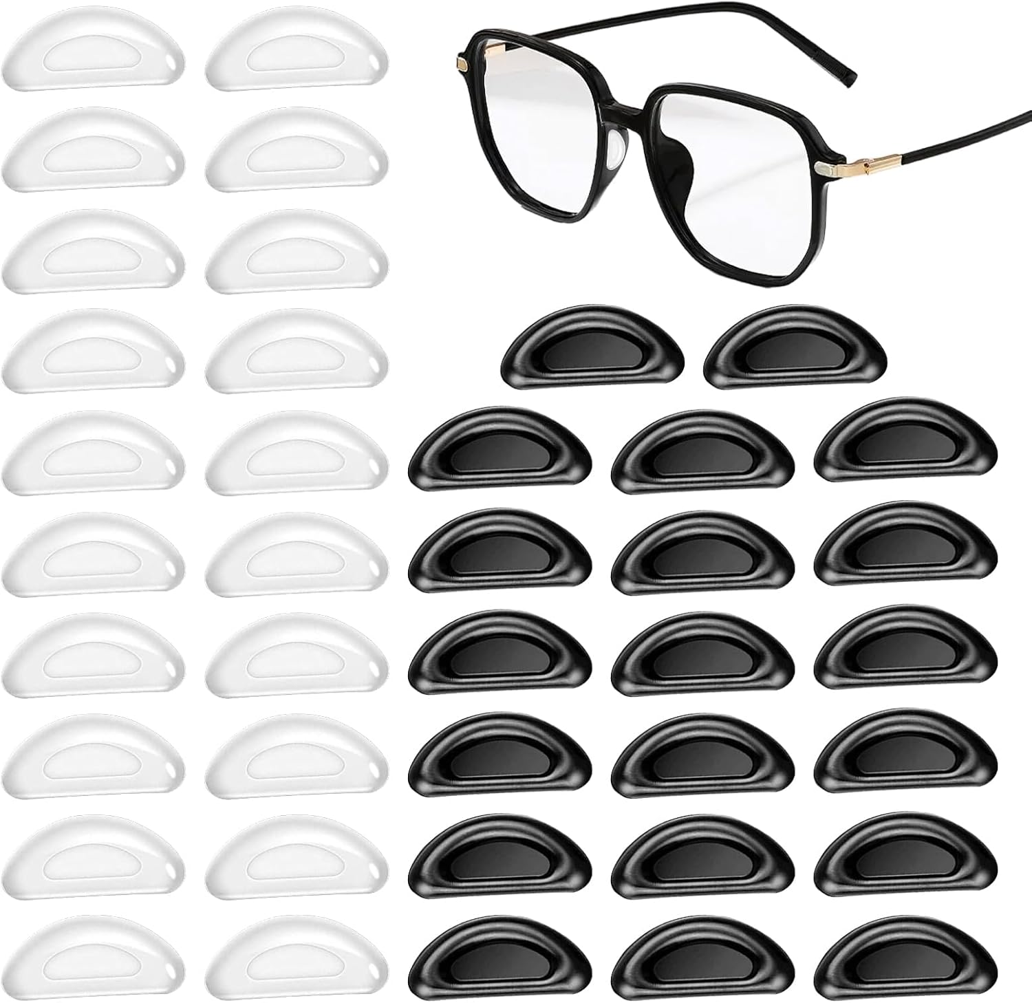 Glasses Nose Pads, 20Pairs Nose Pads for Glasses, Glasses Nose Pad, Eyeglass Pads with Super Sticky Backing, Adhesive Anti-Slip Nose Pad for Eyeglasses, Sunglasses, Plastic Frames (Black, Clear) image number 3