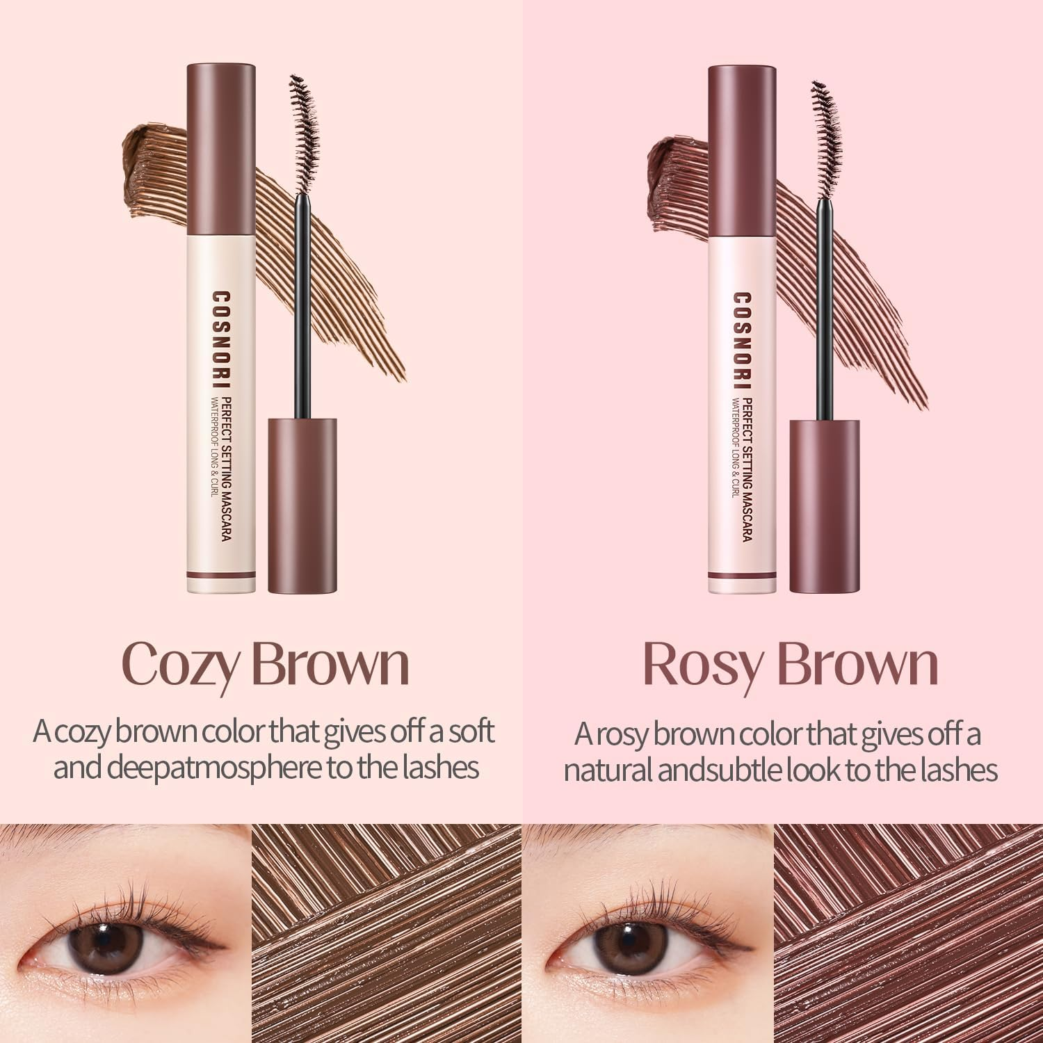 COSNORI Perfect Waterproof Mascara Long&Curl 02 Cozy Brown &ndash; Long-Lasting Smudge - Brown Mascara - Korea Waterproof Mascara, Long Lash, Strong Fixing, Silk Amino Acids - 0.23Fl Oz (7Ml) image number 4