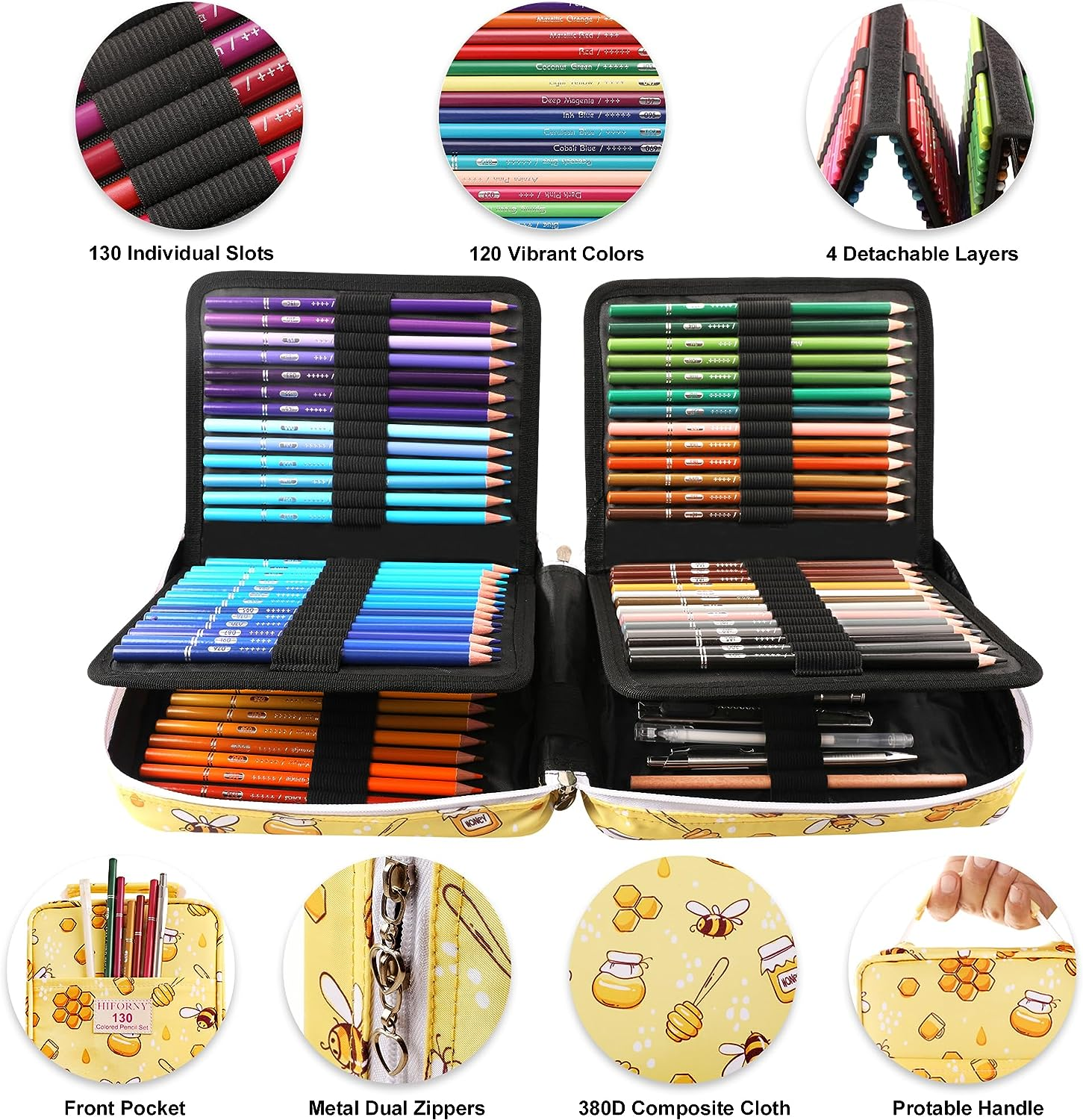 HIFORNY 130 Colored Pencils Set for Adults Coloring &ndash; 120 Colors Coloring Pencils with Extras,Artists Soft Core,Drawing Pencils Art Craft Supplies for Adults Beginners Kids image number 5