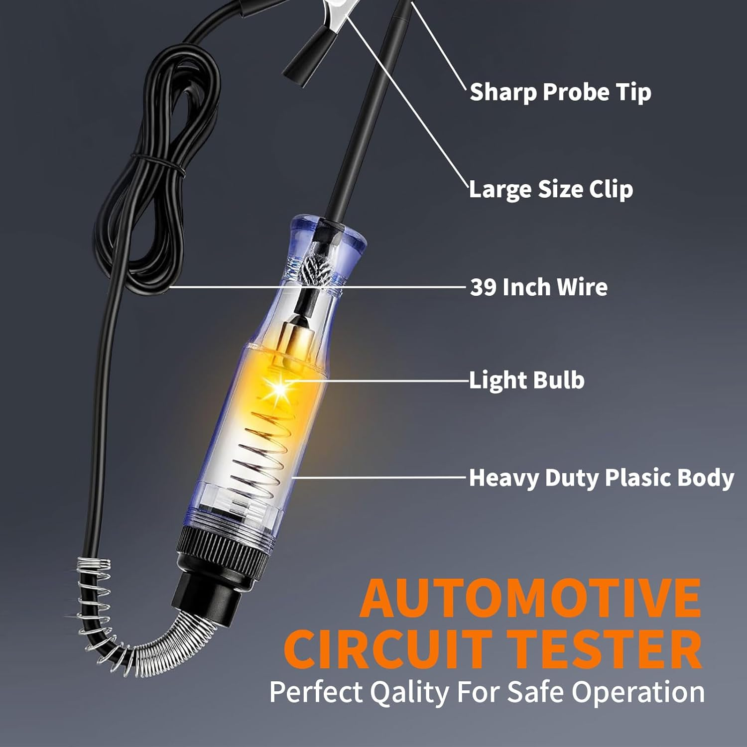 DC 6V-24V Automotive Test Light Electric Tester Pen with Sharp Probe and Clip, Continuity Circuit Tester for Car SUV Truck RV, Easy One-Hand Use for Mechanics and Diyers image number 6