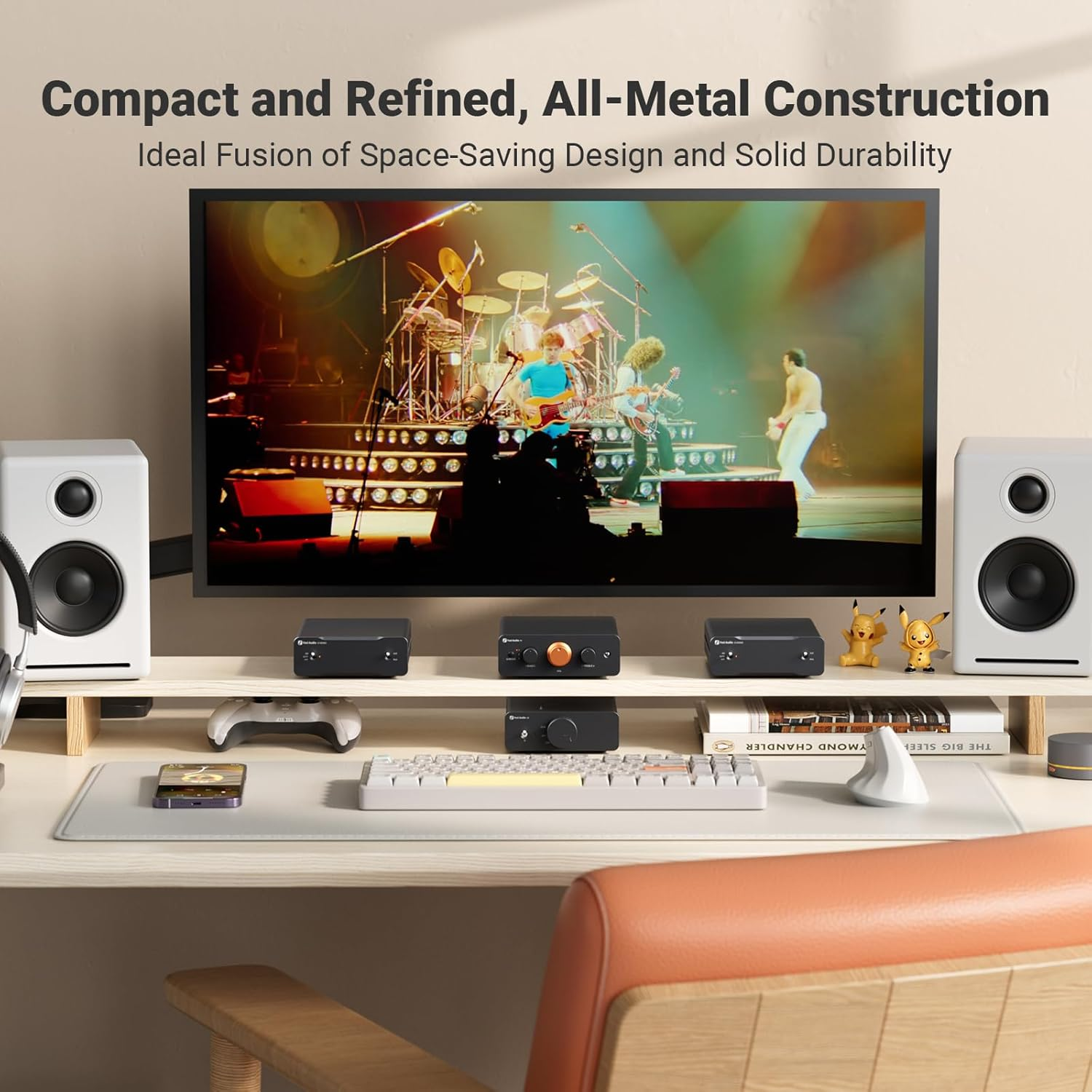 Fosi Audio P4 Mini Preamp with 3 RCA Inputs, Home Audio Stereo Pre Amp for Amplifier/Active Subwoofer/Speakers, Preamplifier with 3-Level Adjustable Gain 3/6/9 Db, Bass and Treble Control image number 2