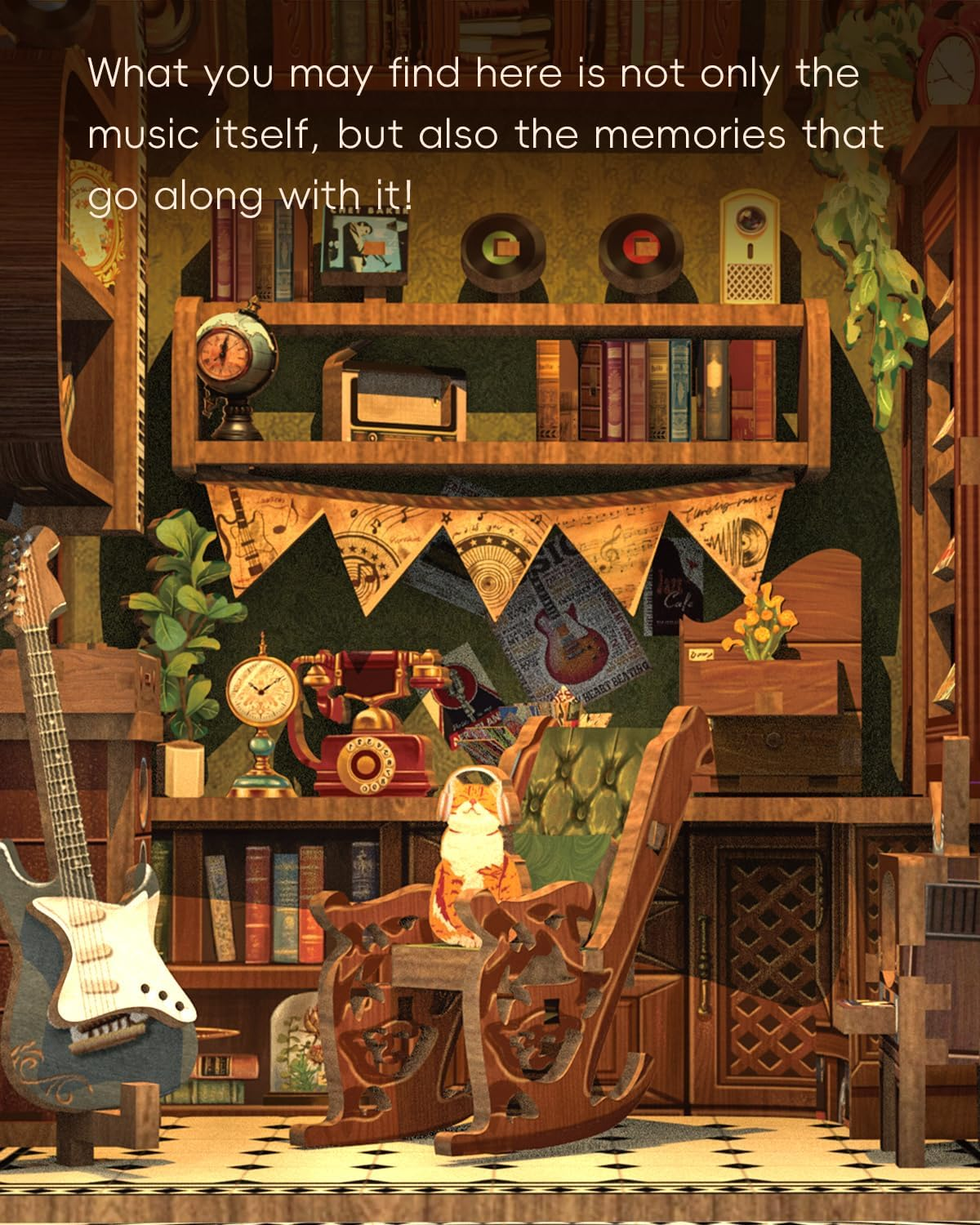 CUTEBEE Book Nook Kit - DIY Miniature House Kit for Bookshelf Decor, Book Nook Kits for Adults, 3D Wooden Puzzle Dollhouse for Family, Friends (Memories Music Bookshop)