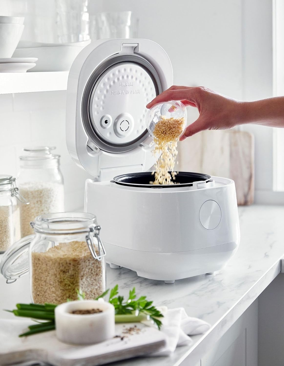 Greenpan Bistro Rice and Grains Cooker 2L White, PFAS & Pfoa-Free Removable Ceramic Dishwasher Safe Pot, Healthy Cooking, Auto Presets & Keep Warm, Touchscreen, Paddle Included, White image number 5