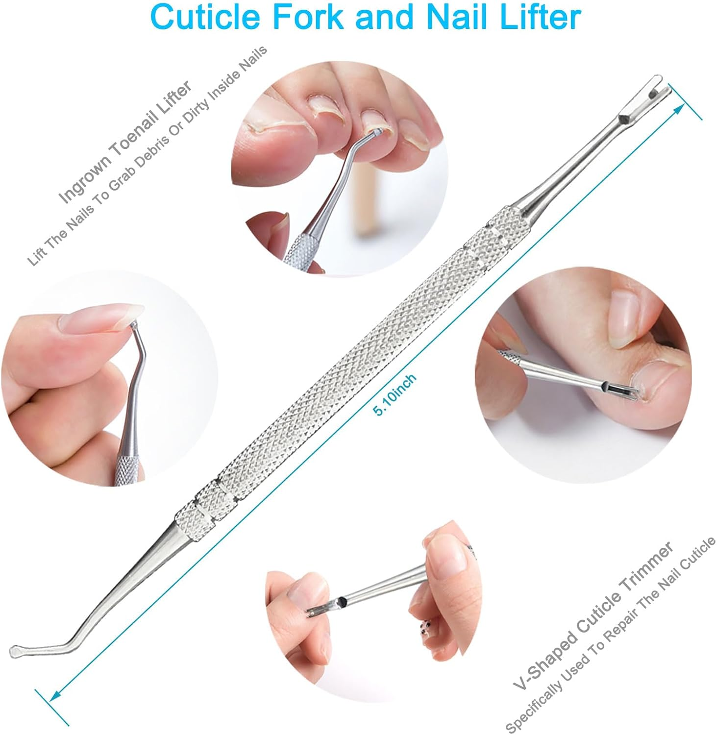 9PCS Cuticle Nippers with Cuticle Pusher Set, Professional Stainless Steel Cuticle Remover Trimmer Fork and Cutter Nail File Buffer Manicure Tools Perfect for Fingernails and Toenails, Travel, Gift image number 1