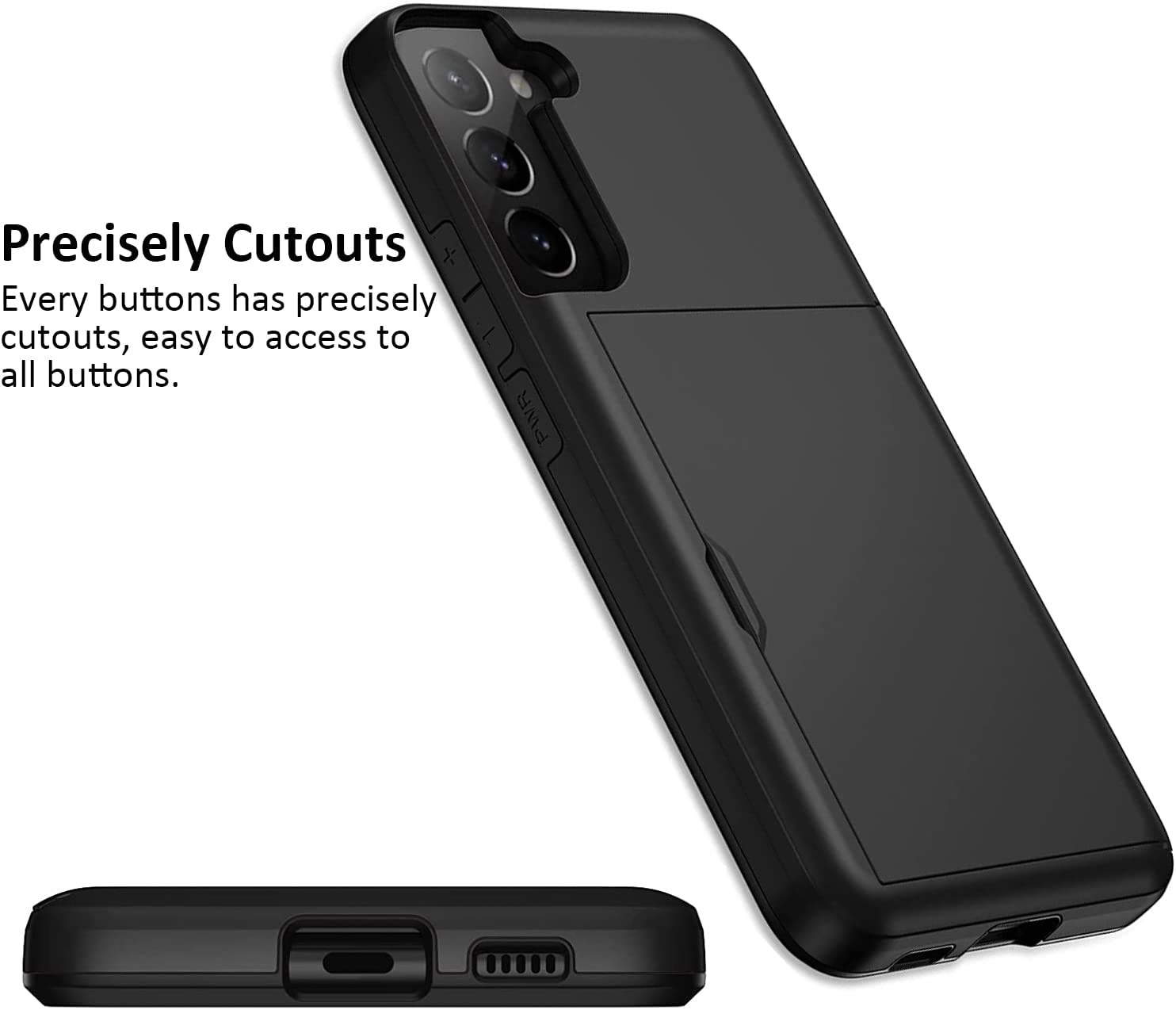 For Galaxy S23 Case with Credit Card Holder, Areaphmet Wallet Case Slide Cover Dual Layer Hard PC Rubber Cover Phone Case for Samsung Galaxy S23 5G 6.1'' 2023 Black image number 5