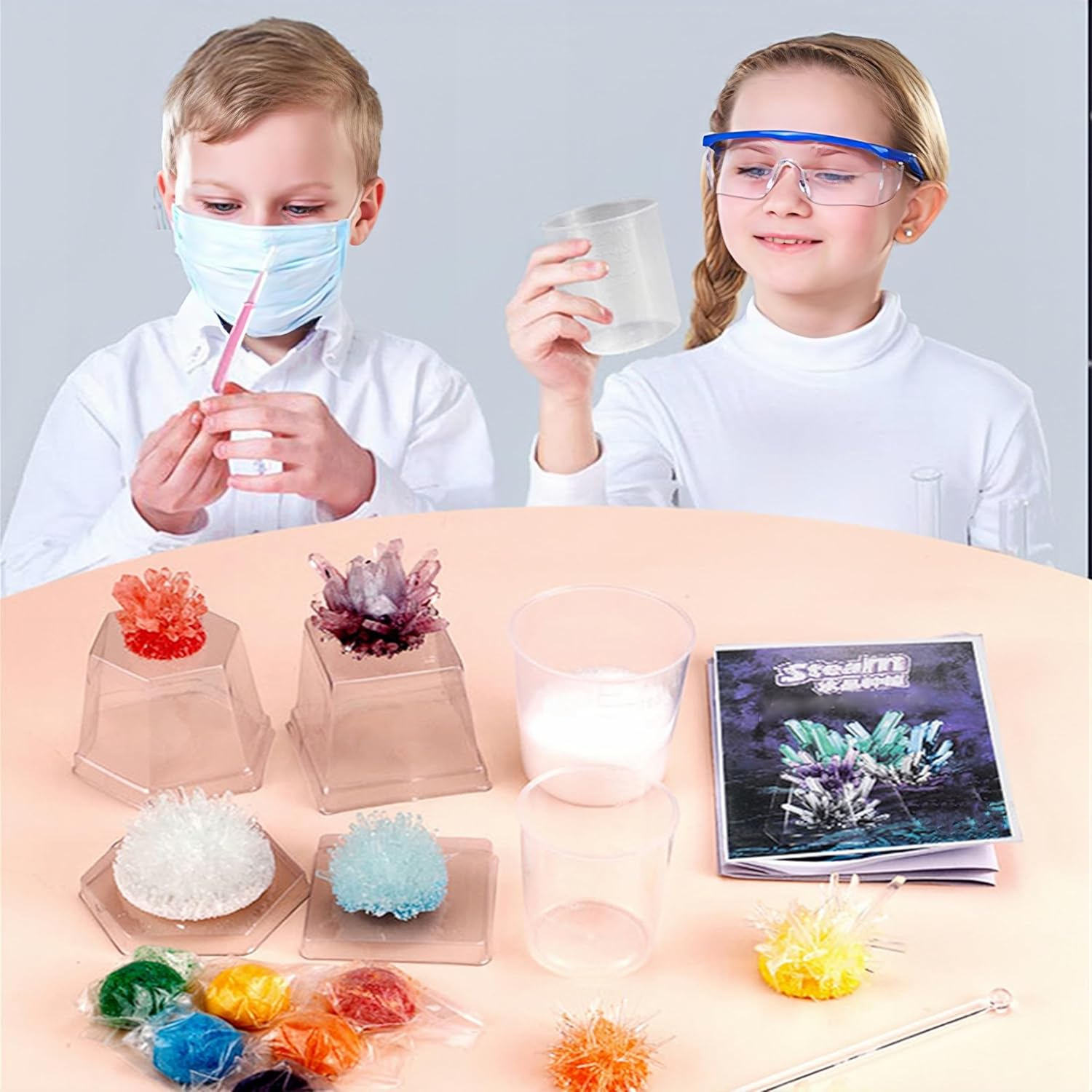 6PCS Crystal Growing Kit for Kids - Grow 6 Crystals with Light-Up Stand,Science Experiments for Kids Crystal Science Kits for Teens STEM Gifts Idea for Boys & Girls 8-12 ​ image number 1