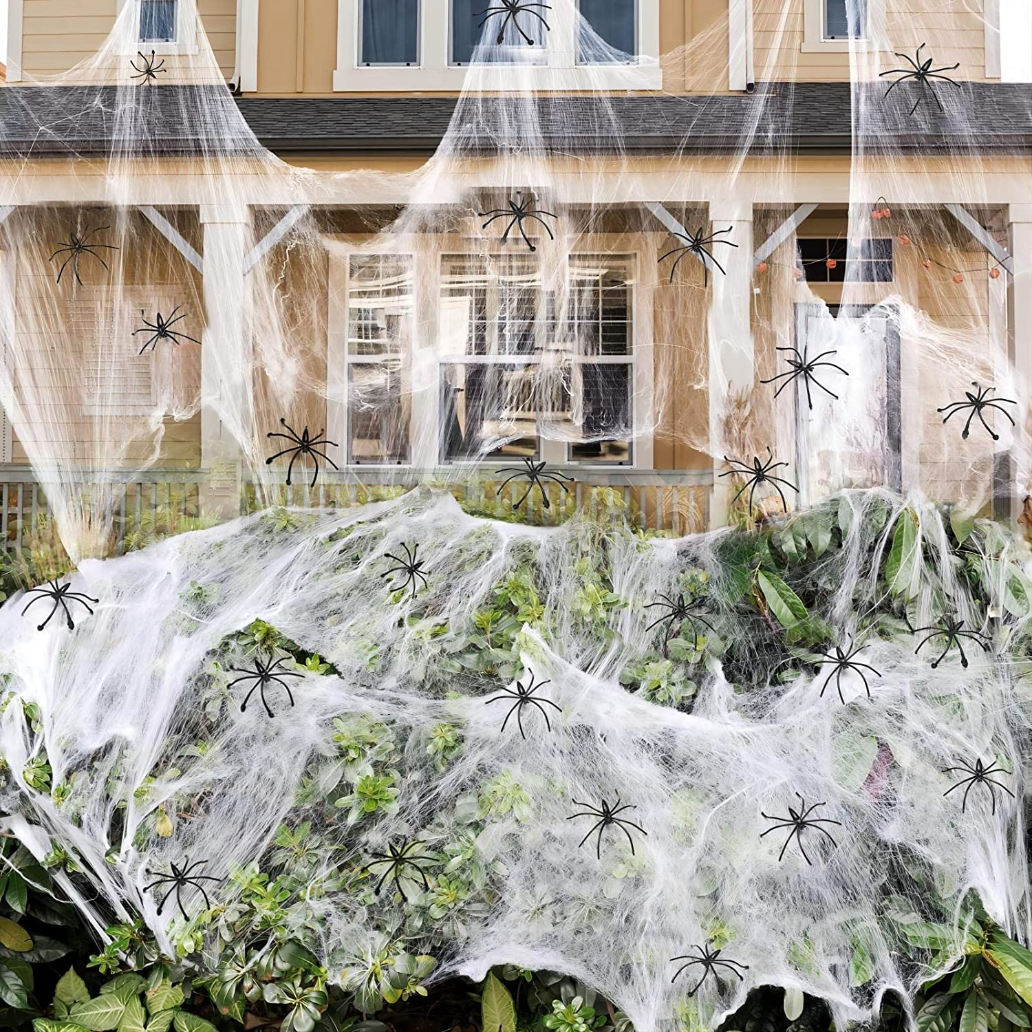 130Sqm Halloween Spider Webs Decorations with 150 Extra Fake Spiders, Super Stretchy Cobwebs for Halloween Decor Indoor and Outdoor image number 6
