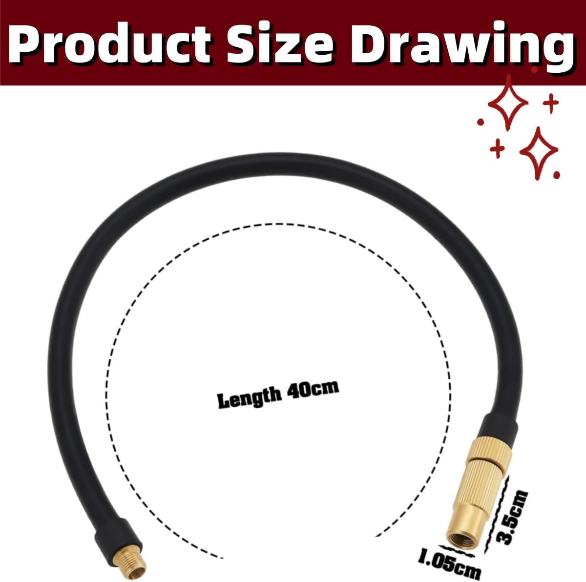 1PCS 2-In-1 Valve Adapter, Tire Inflator Extended Hose Chuck Adapter, for Automobile, Motorcycle, Truck, Bicycle External Air Pump Tube Tire Valve Tube (40Cm/15.7In) image number 3