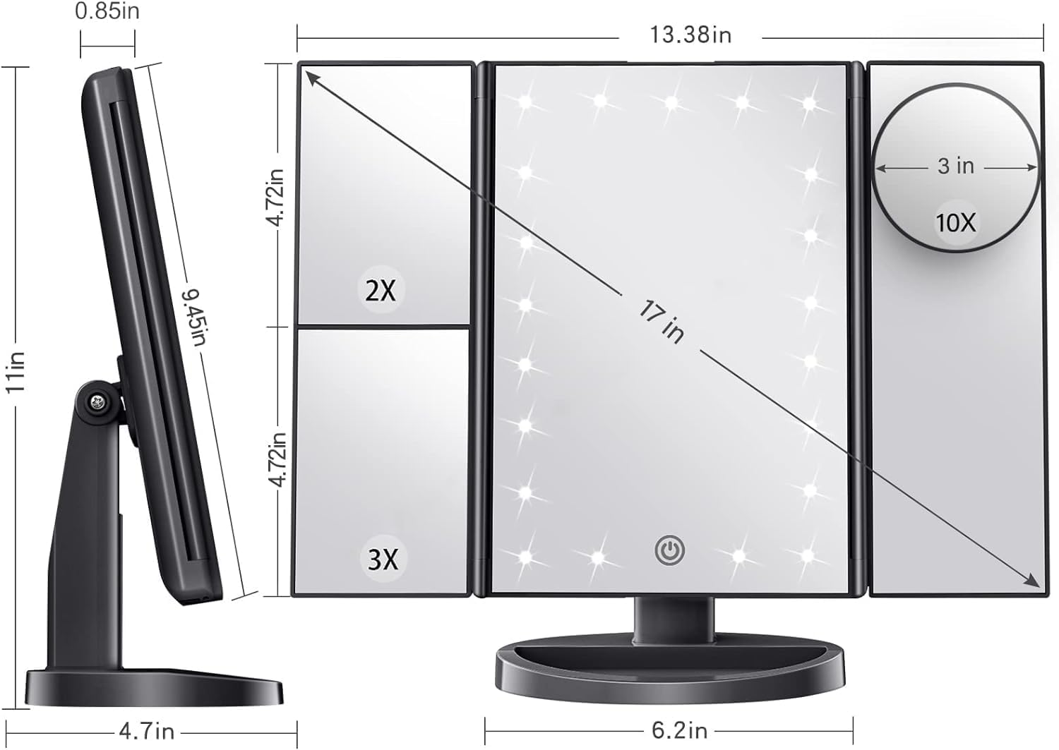 FIME. Makeup Mirror with 3X Magnification, 21 LED Lights, 180 Degree Rotation, Portable Travel Size,Table Mirror with Touch Screen, Portable Travel Cosmetic Mirror