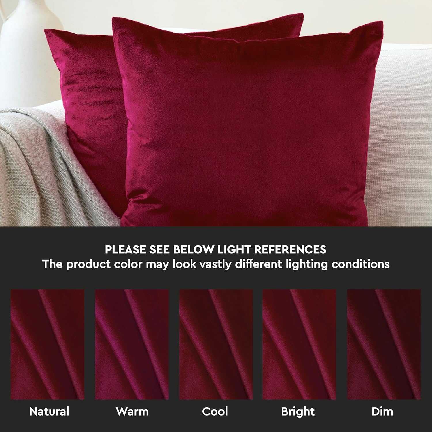 Encasa XO Velvet Cushion Cover Set of 2 Maroon 60X60 Cm Solid Plain Dyed Soft & Smooth Pillowcase | No Insert, Square Decorative Sham for Living Room, Sofa, Bedroom image number 7