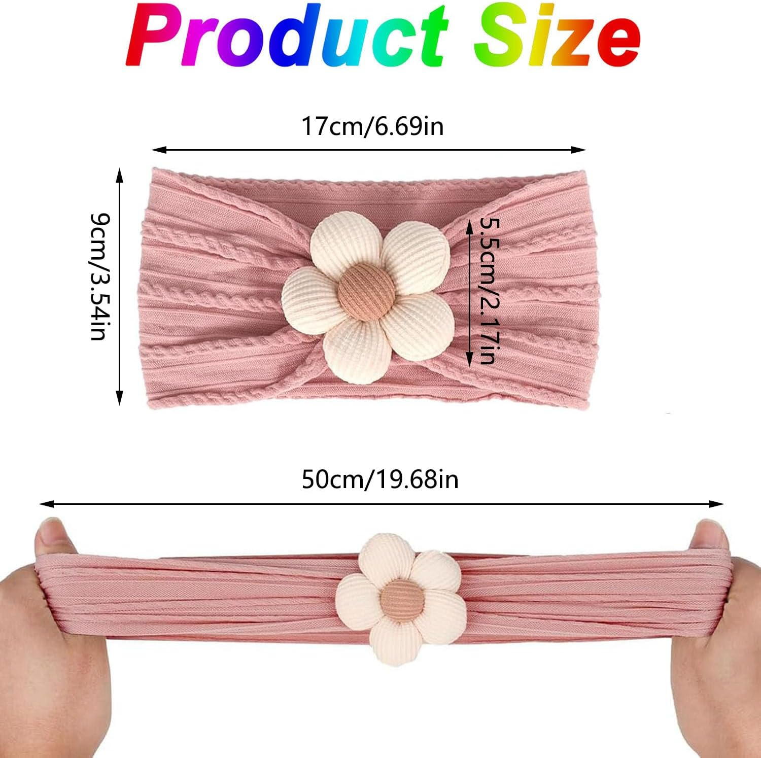 3 Pcs Baby Girls Nylon Headbands Baby Flower Headbands Soft Hairbands Hair Accessories for Newborn Infant Toddler Kids,Soft Stretchy Handmade,Baby Turban Headband Head Wrap Knotted Hair Band image number 1